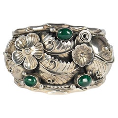 Taxco Mexico Sterling Silver Malachite Cuff Bracelet