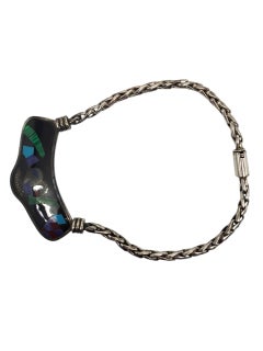 Taxco Mexico Sterling Silver Multi-Colored Inlay Necklace #22585