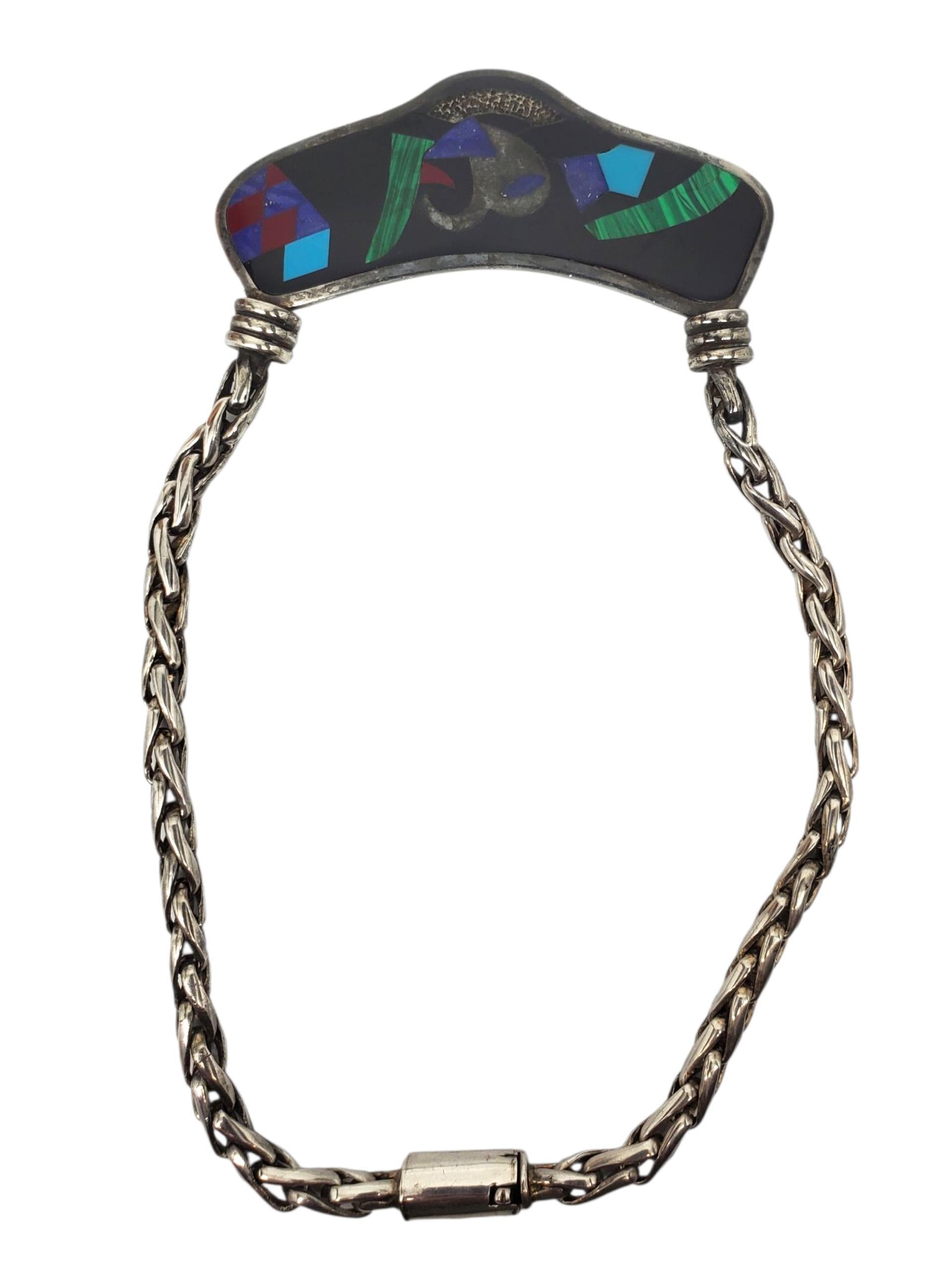 Contemporaneo Taxco Mexico - Collana con intarsi multicolore in argento sterling #22585 in vendita