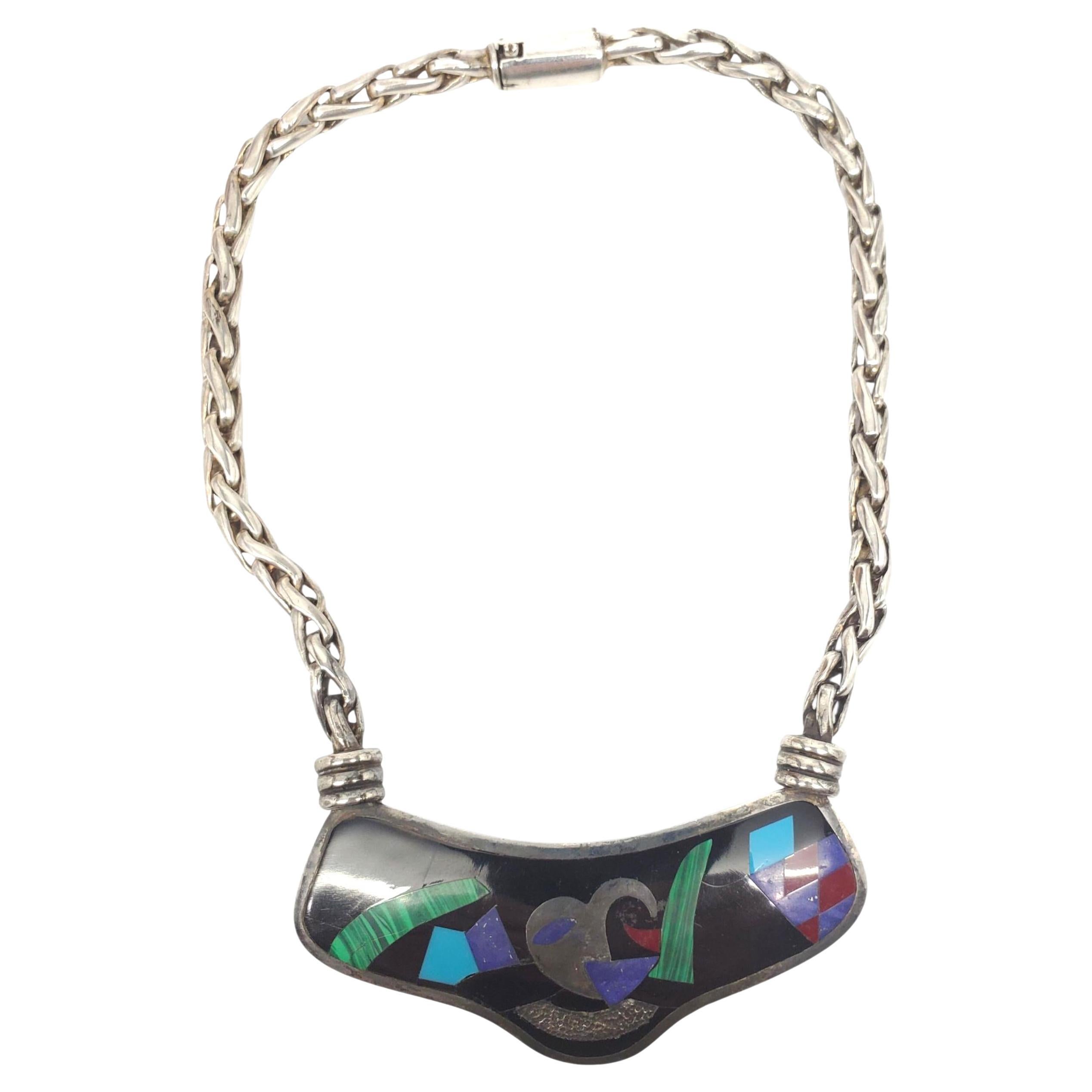 Taxco Mexico - Collana con intarsi multicolore in argento sterling #22585