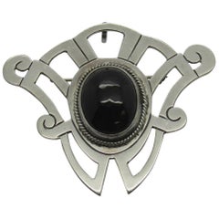 Taxco Mexico Sterling Silver Onyx Pendant / Pin