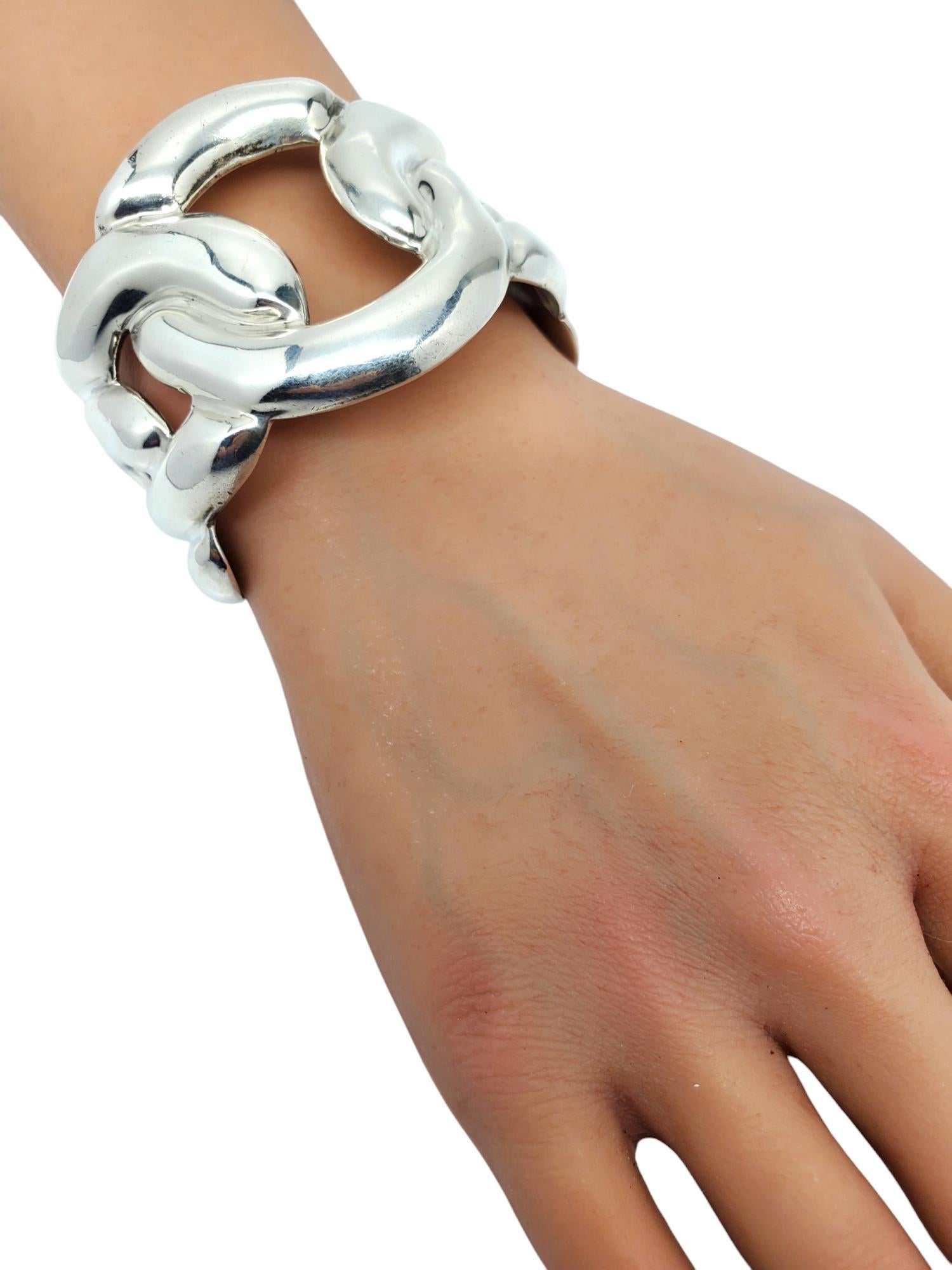 Taxco Mexico Sterling Silver Oversized Interlocking Cuff Bracelet #20572 For Sale 6