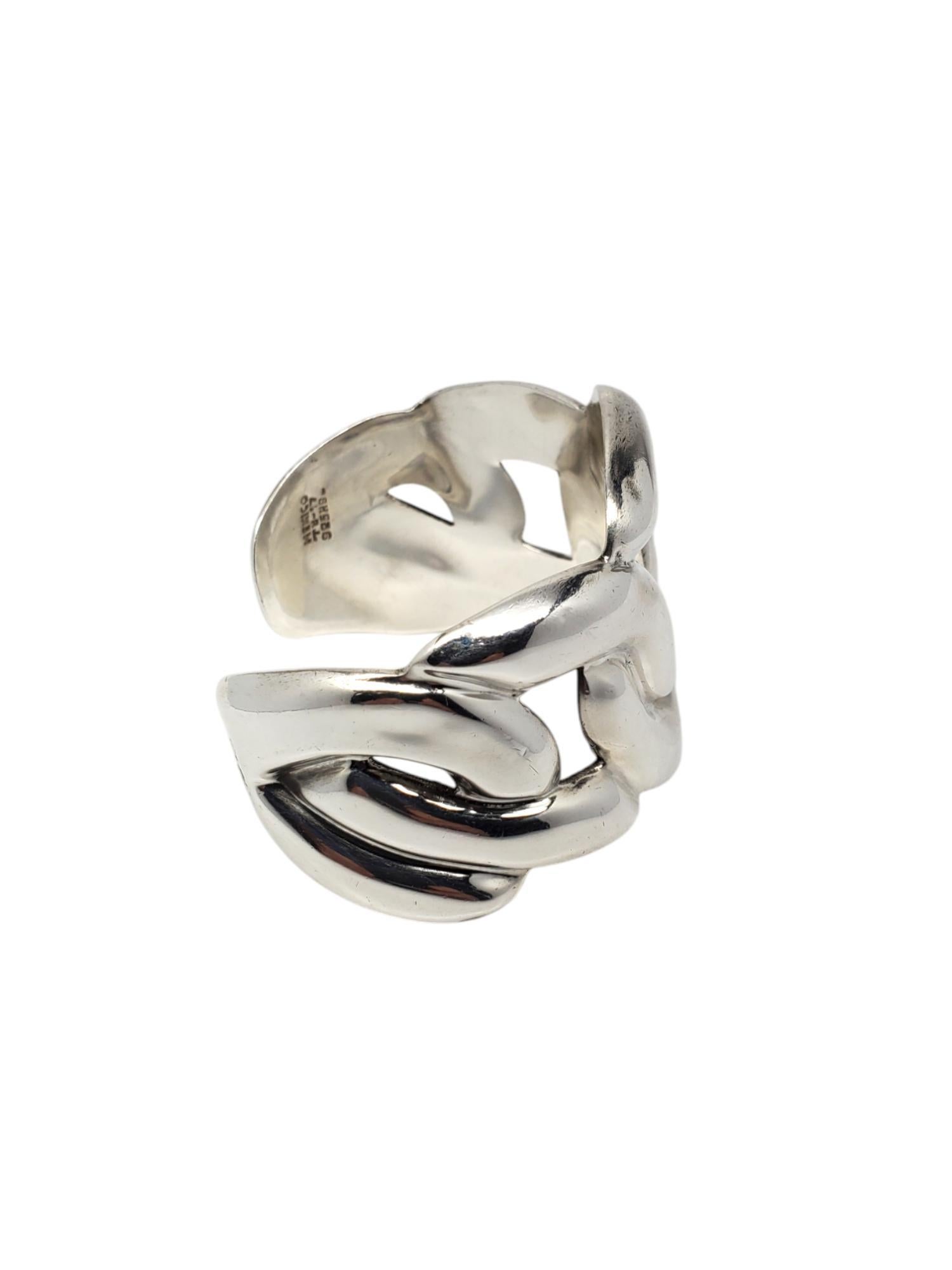 Women's Taxco Mexico Sterling Silver Oversized Interlocking Cuff Bracelet #20572 For Sale