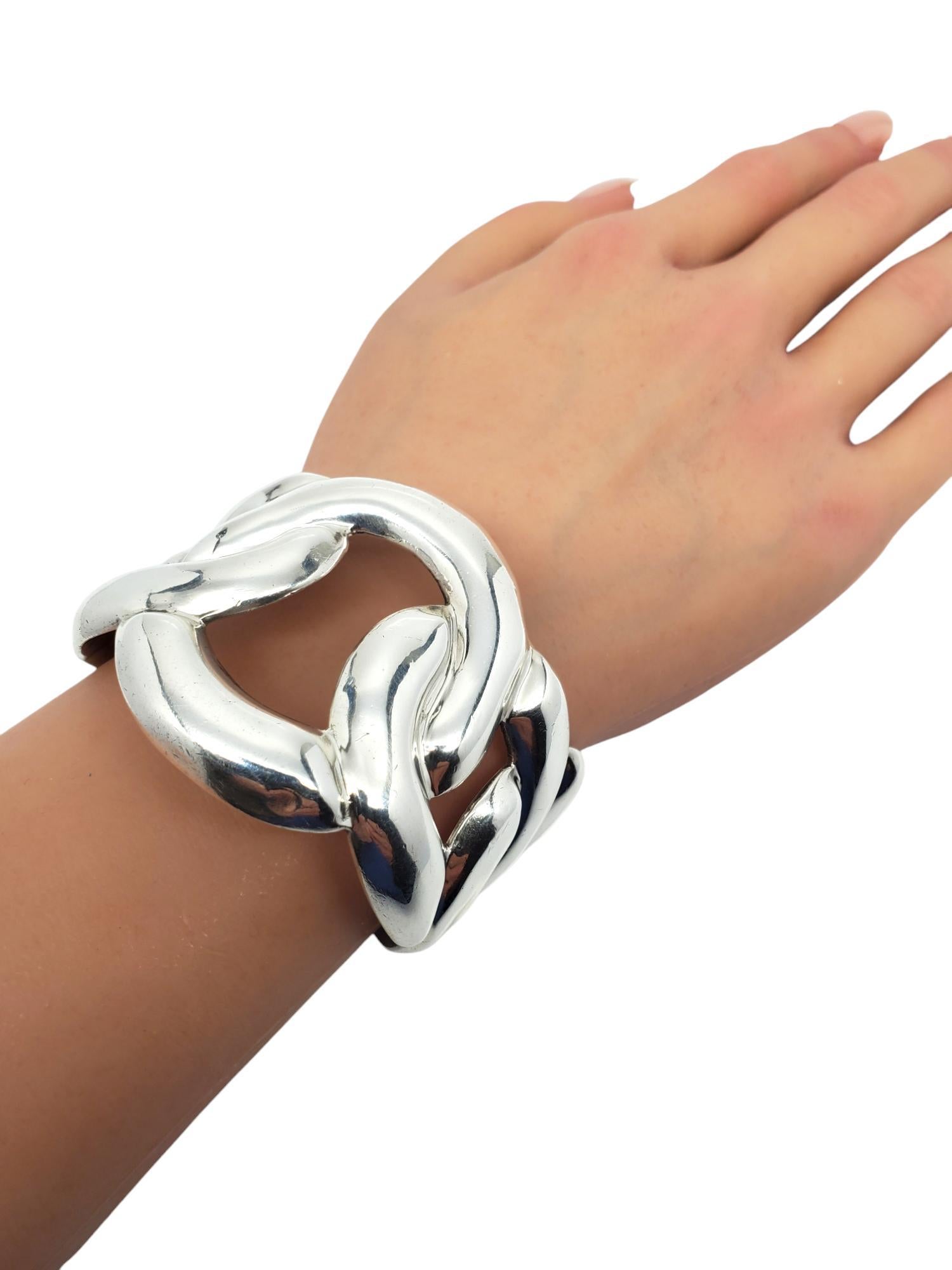 Taxco Mexico Sterling Silver Oversized Interlocking Cuff Bracelet #20572 For Sale 5