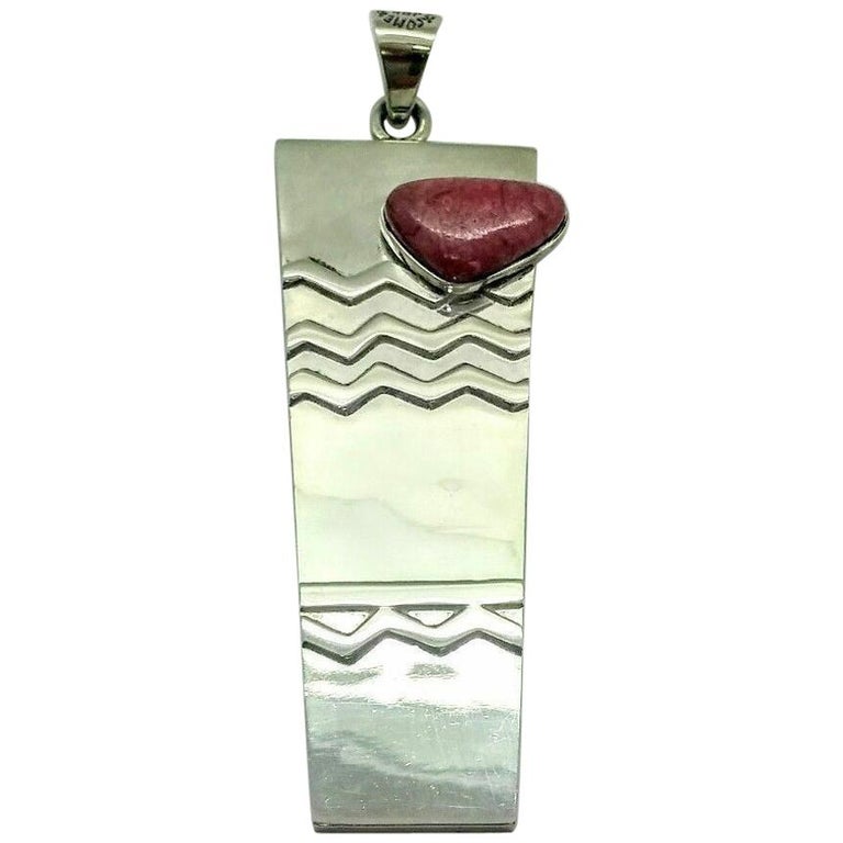 Taxco Mexico Sterling Silver Raspberry Rhodonite Textured Pendant For ...
