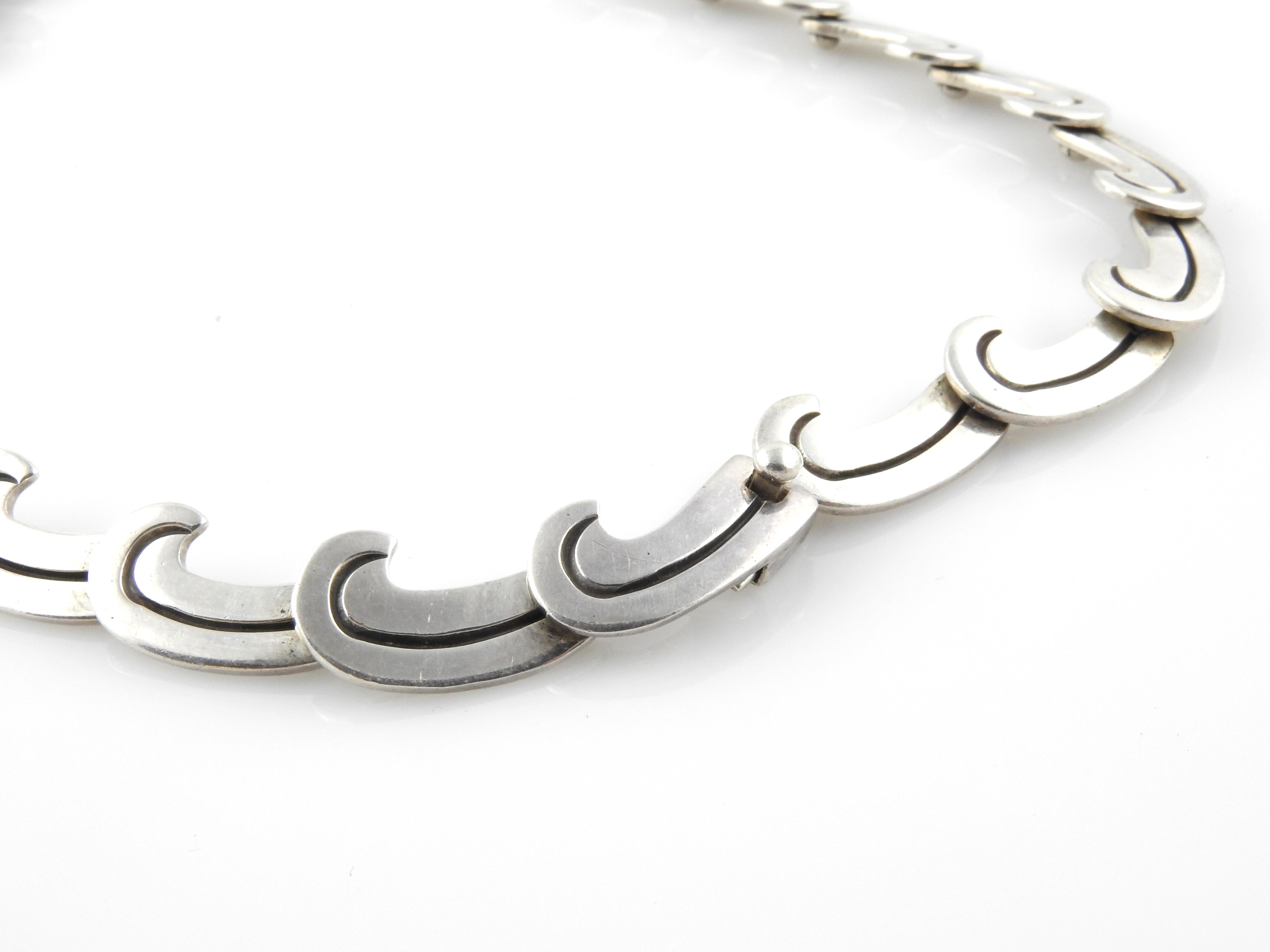 Taxco Mexico Sterling Silber vernietet Welle moderne Halskette:: TC-51 ACF Damen