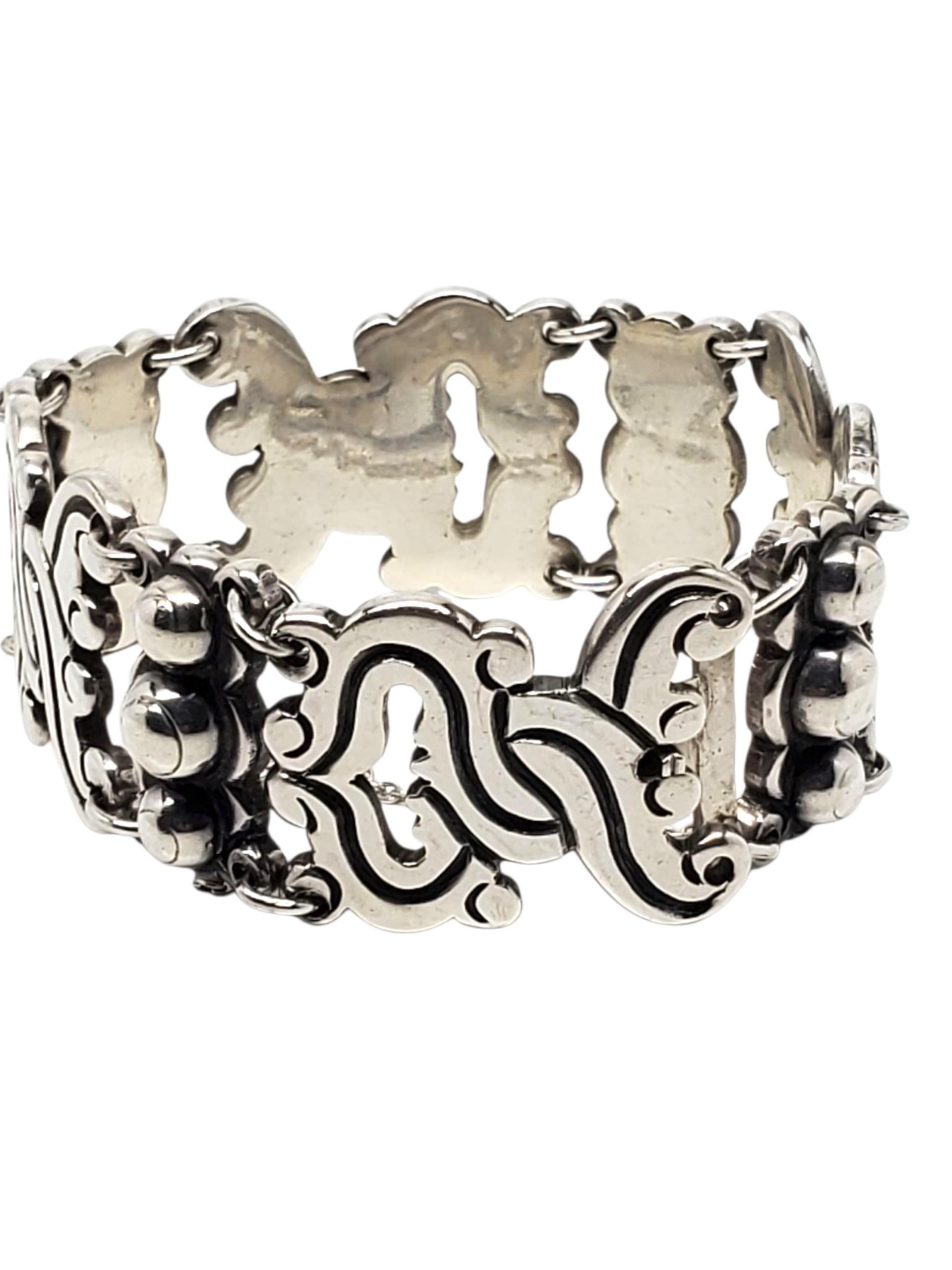 Taxco Mexico Sterling Silver Scroll Link Bracelet #22527 Contemporáneo en venta