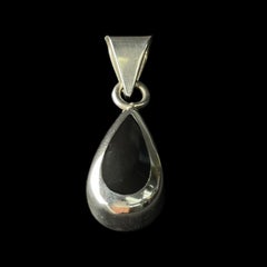 TAXCO MEXICO Sterling Silver Teardrop Onyx Necklace Pendant 5.3g Vintage