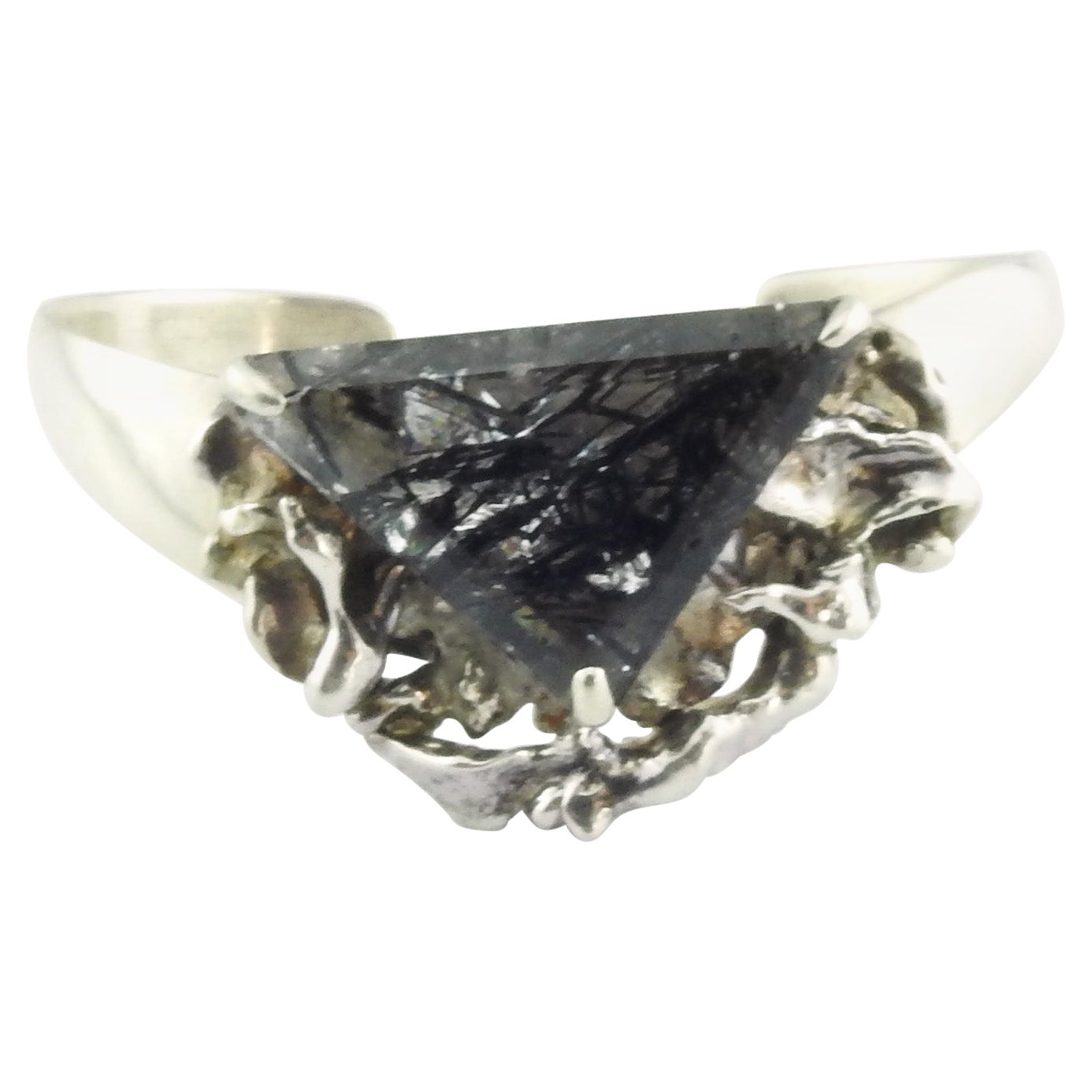 Taxco Mexico Sterling Silver Tourmalinated Quartz Cuff Bracelet, TC-10 Cisneros