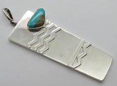 Taxco Mexico Sterling Silver Turquoise Textured Pendant