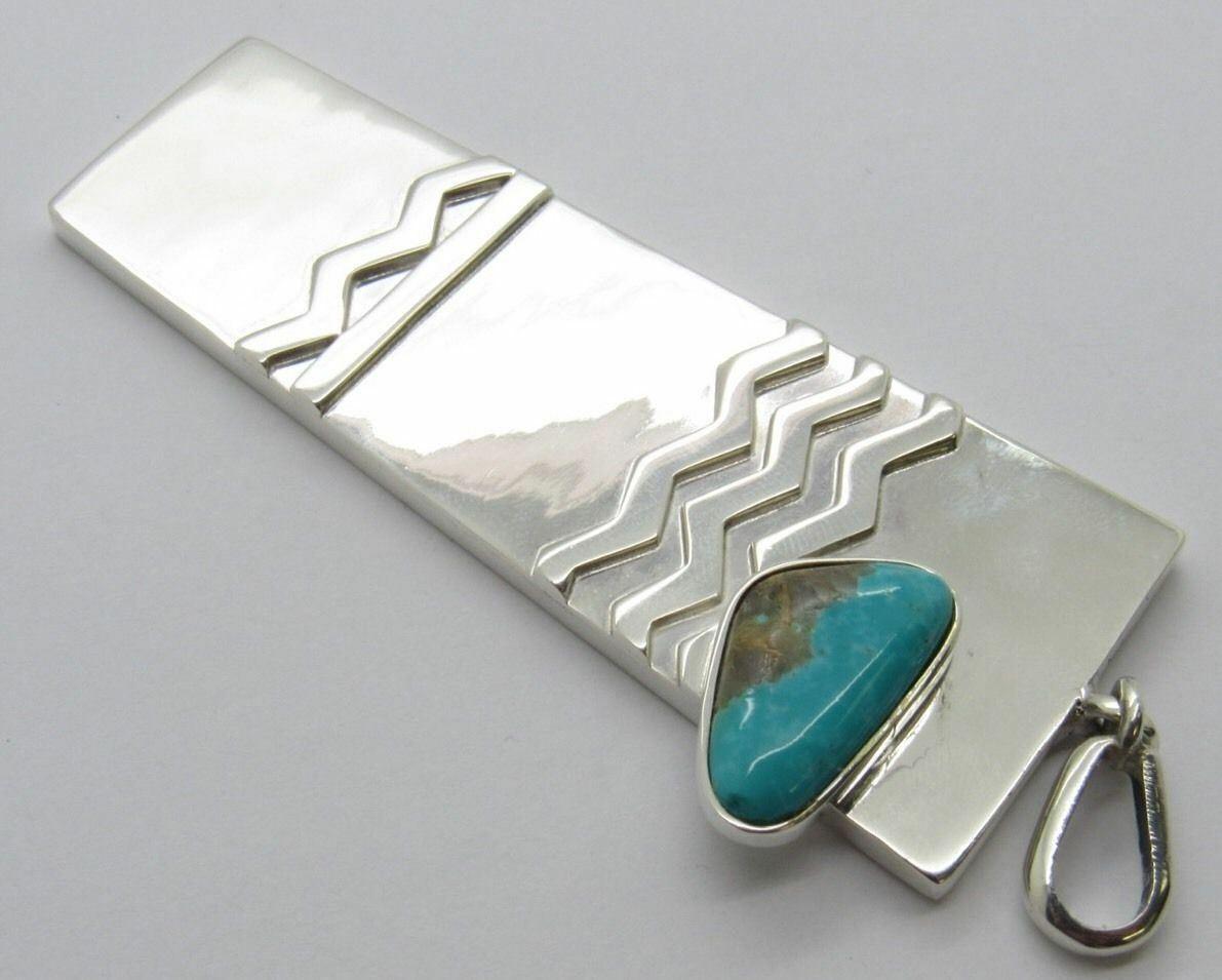 Women's Taxco Mexico Sterling Silver Turquoise Textured Pendant For Sale