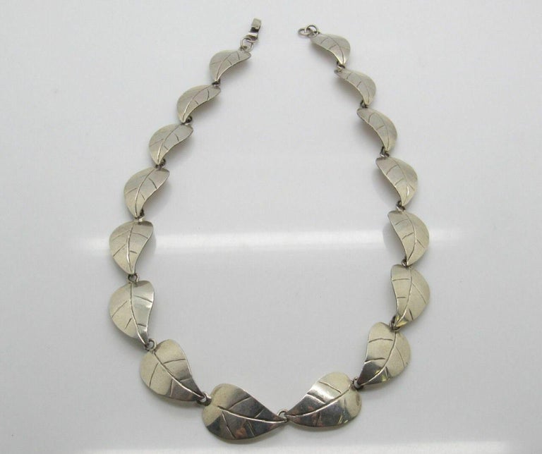Taxco Mexico TJ 49 Sterling Silver Leaf Necklace at 1stDibs