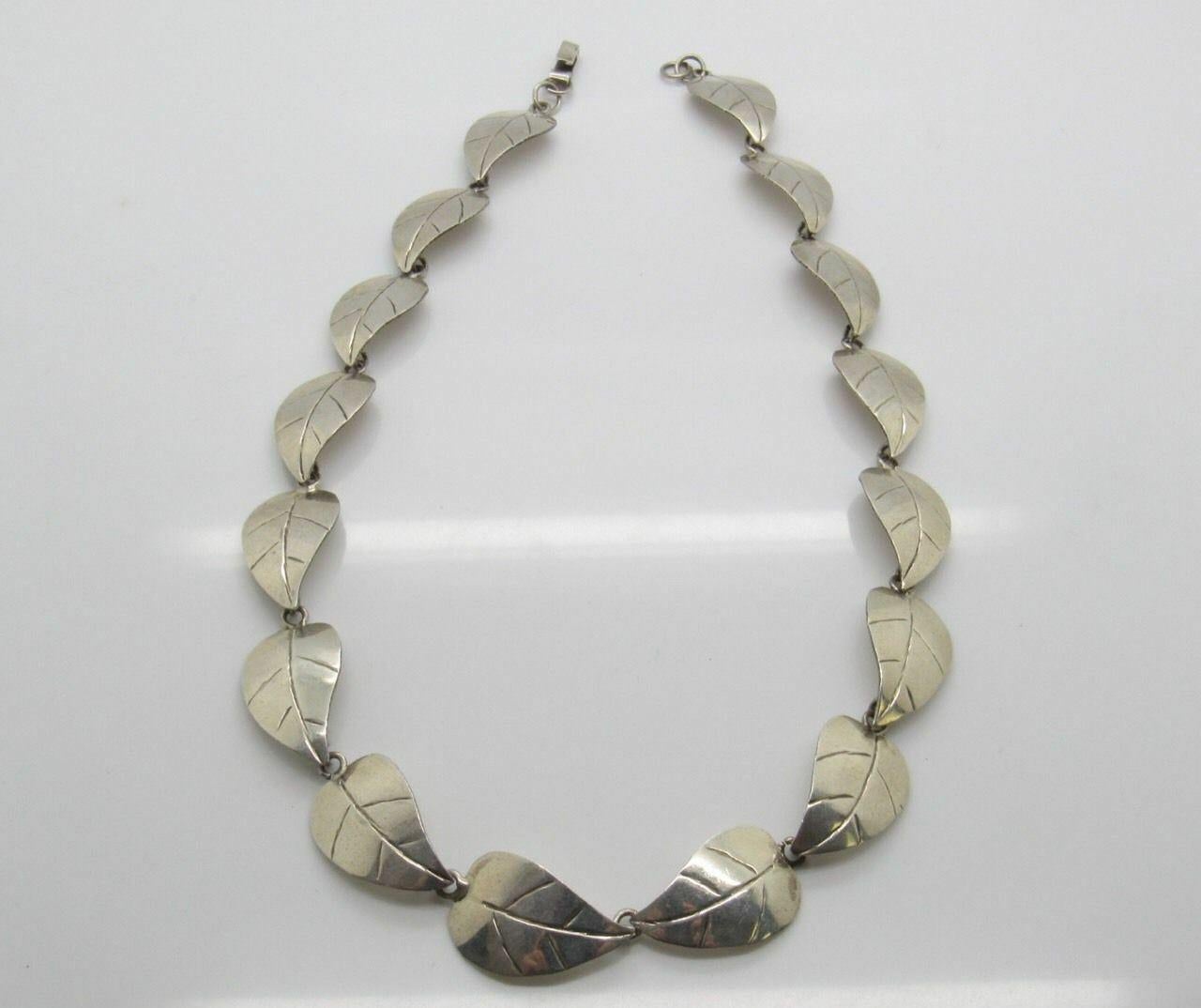 Women's Taxco Mexico TJ 49 Sterling Silver Leaf Necklace