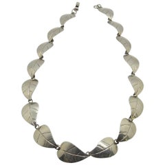 Taxco Mexico TJ 49 Sterling Silver Leaf Necklace