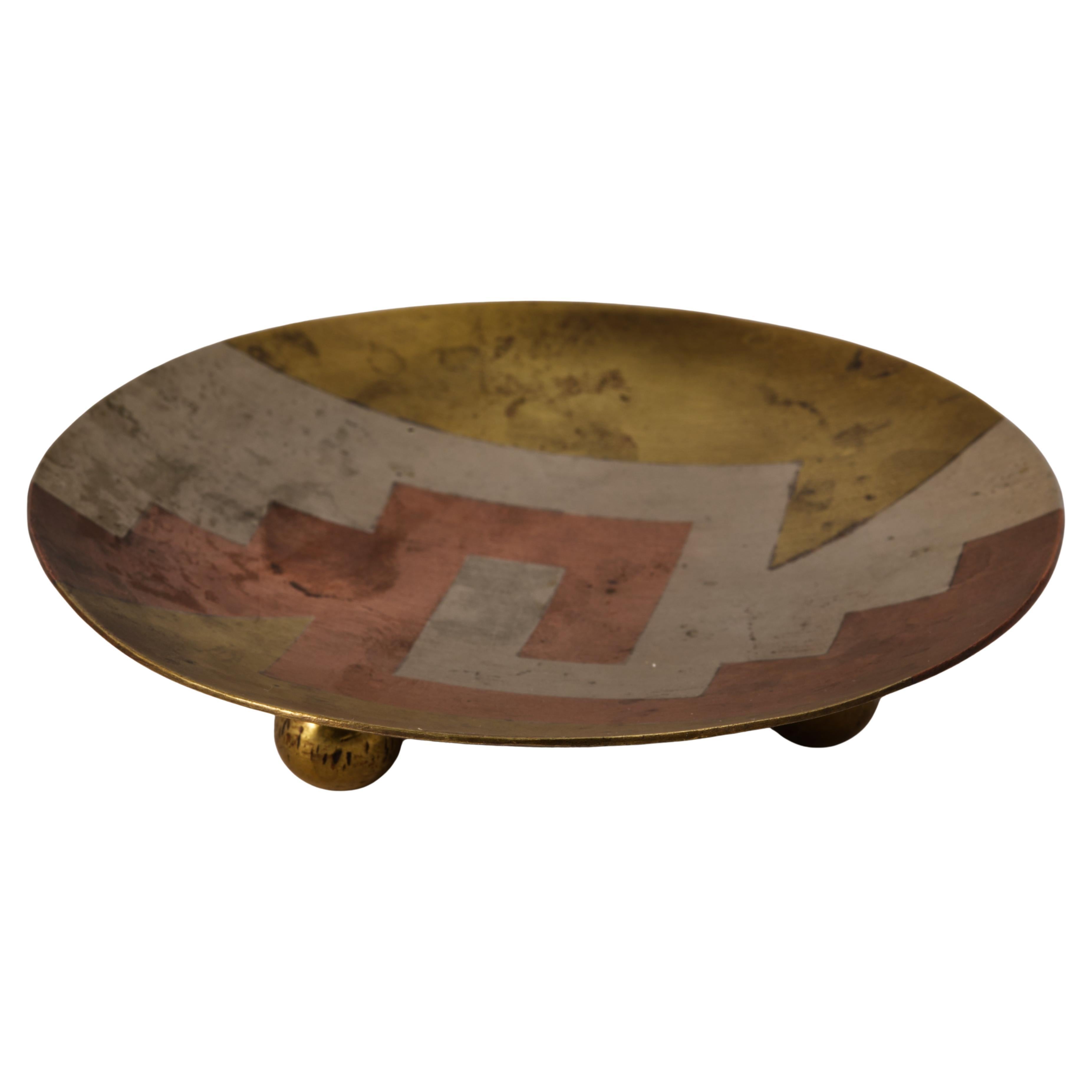 Taxco Mixed Metal Footed Tray in Style of Los Castillo, Mexico 1960s