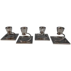 Ensemble de 4 bougeoirs en argent sterling mexicain Taxco MV, 1970