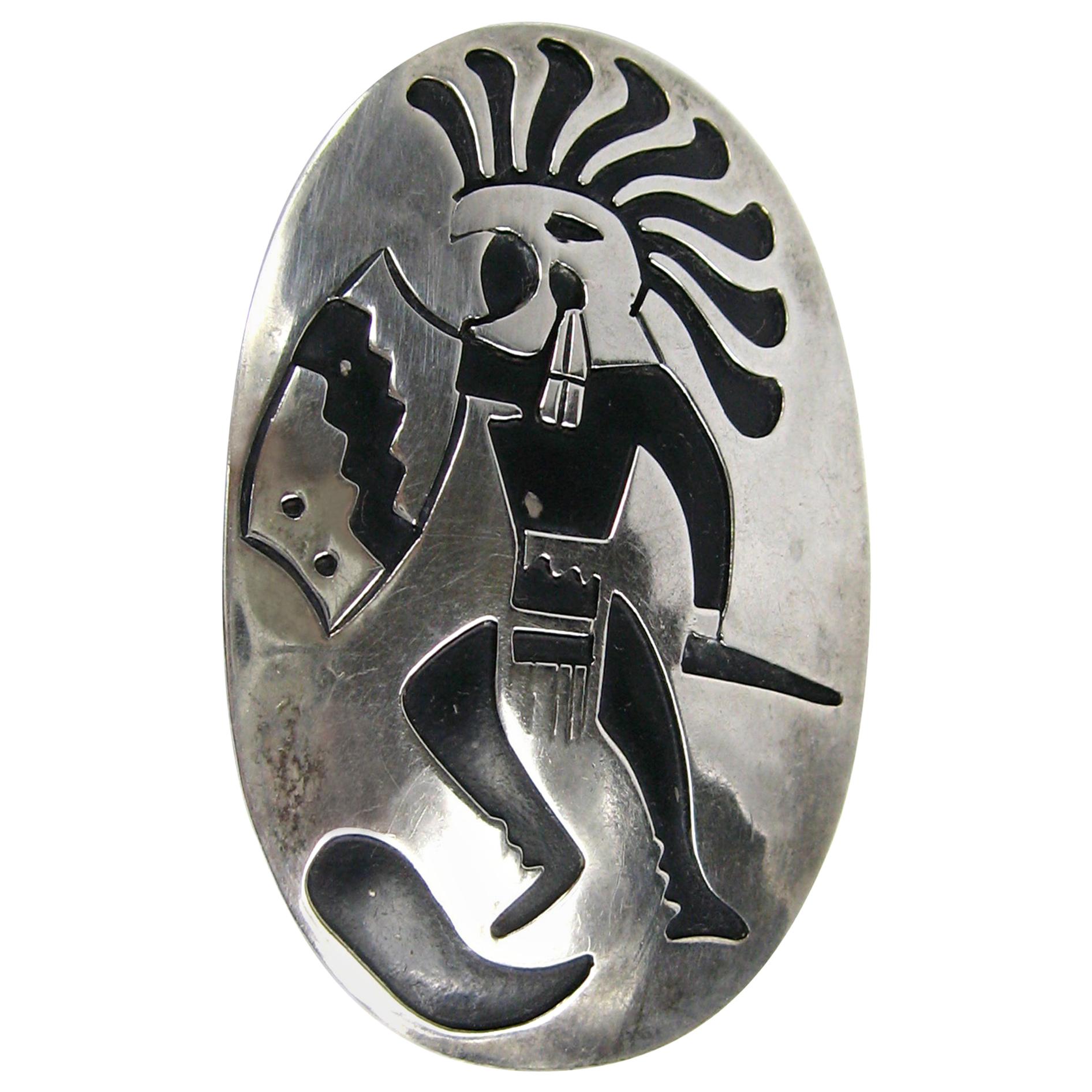 Taxco Pendant Brooch Mexican Sterling Silver Warrior  For Sale