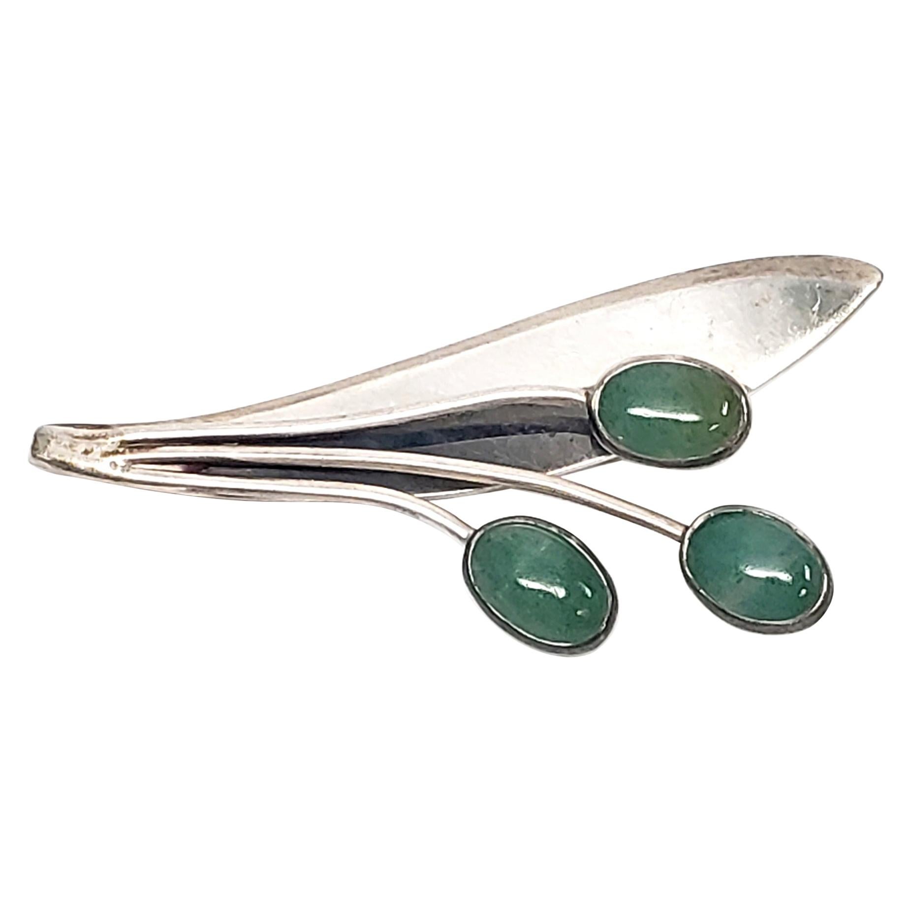 Taxco Sigi Pineda Sterling Silver Green Onyx Leaf Pin / Brooch #70