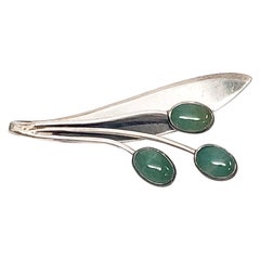 Vintage Taxco Sigi Pineda Sterling Silver Green Onyx Leaf Pin / Brooch #70