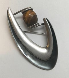 Taxco Sigi Pineda Sterling Silber Tigerauge Bumerang Pin Brosche 84