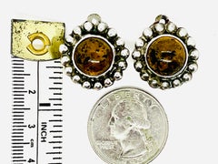 Taxco Silver, Chiapas Yellow Amber Cabochon Clip Earrings, Marked