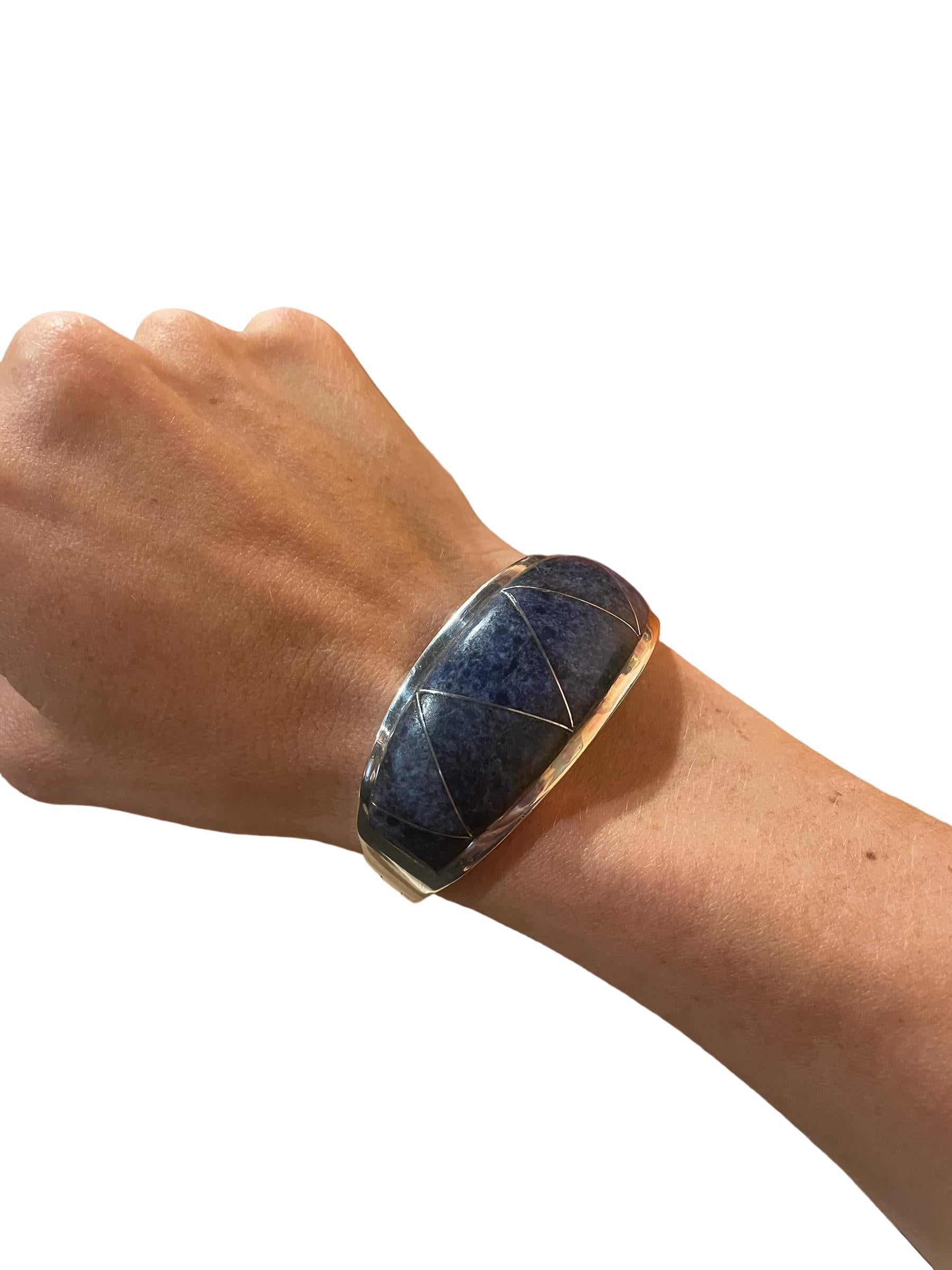 Taxco Sodalite 950, bracelet à pinces en argent sterling  Bon état - En vente à Greenport, NY
