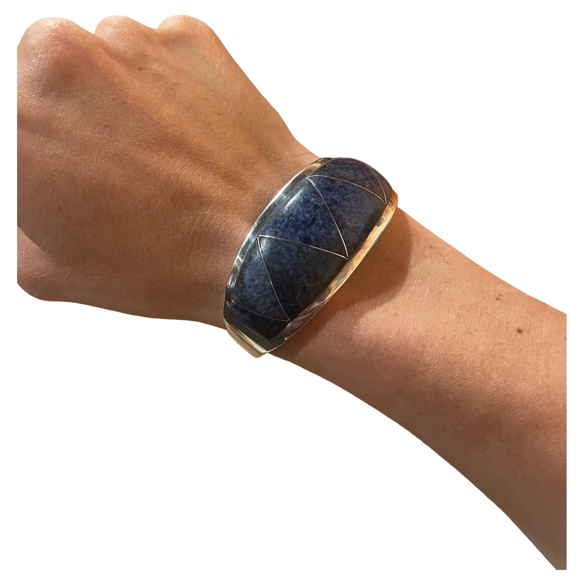 Taxco Sodalite 950 Sterling Silver Clamper Bracelet