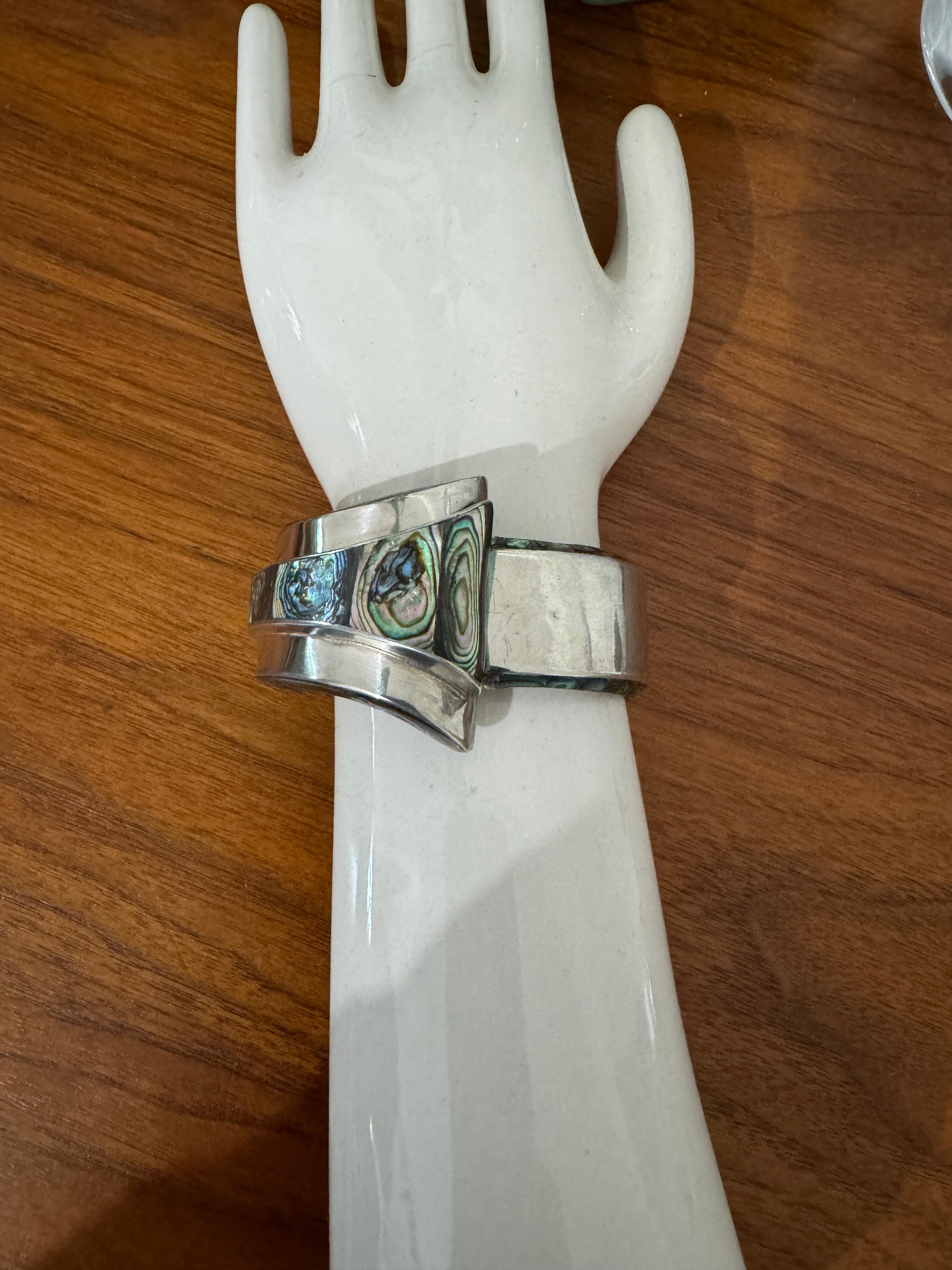 Taxco Bracciale in argento Sterling Abalone 1965 Clamper Alfredo Villasana in vendita 6