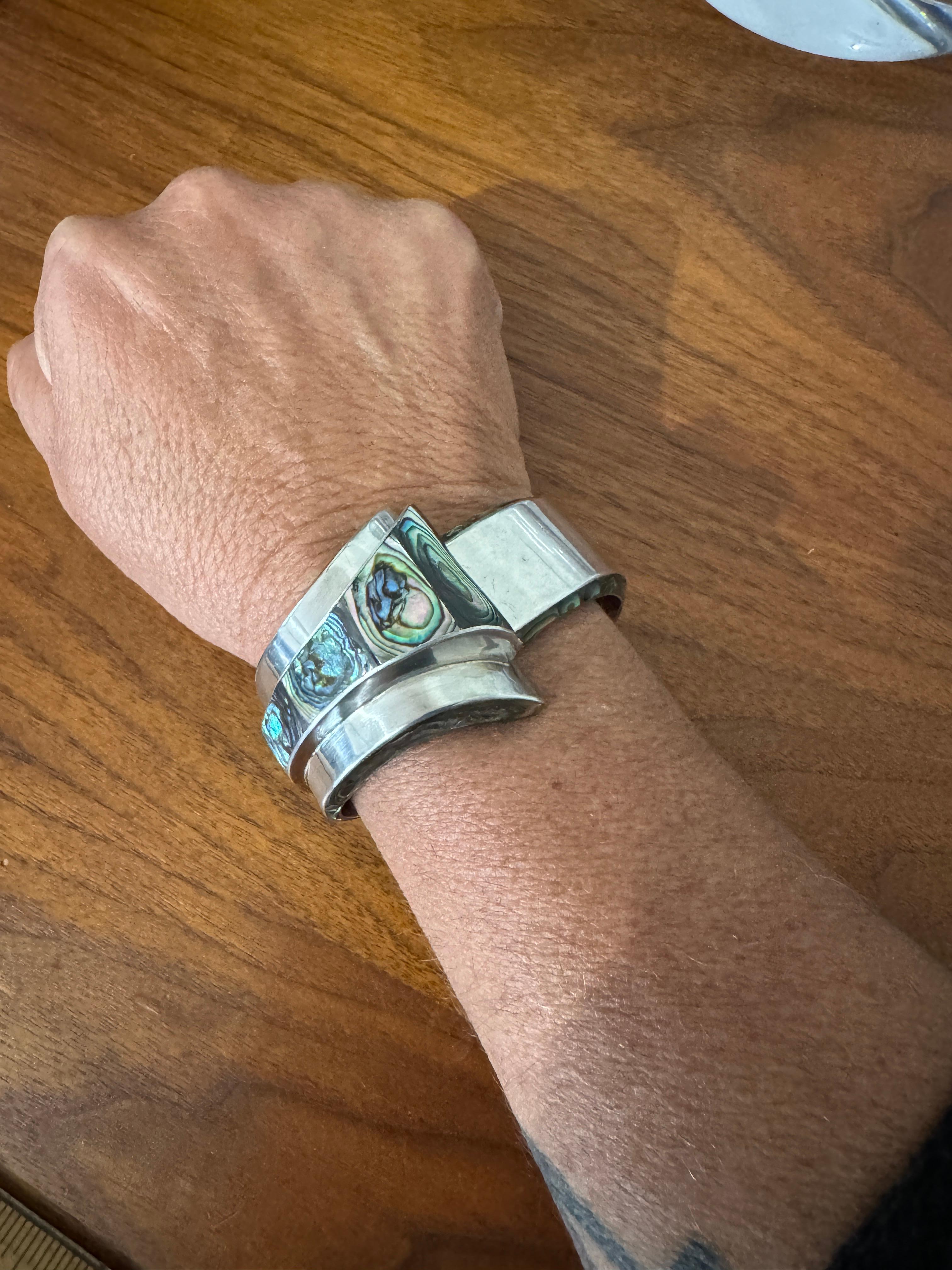 Taxco Bracciale in argento Sterling Abalone 1965 Clamper Alfredo Villasana in vendita 7