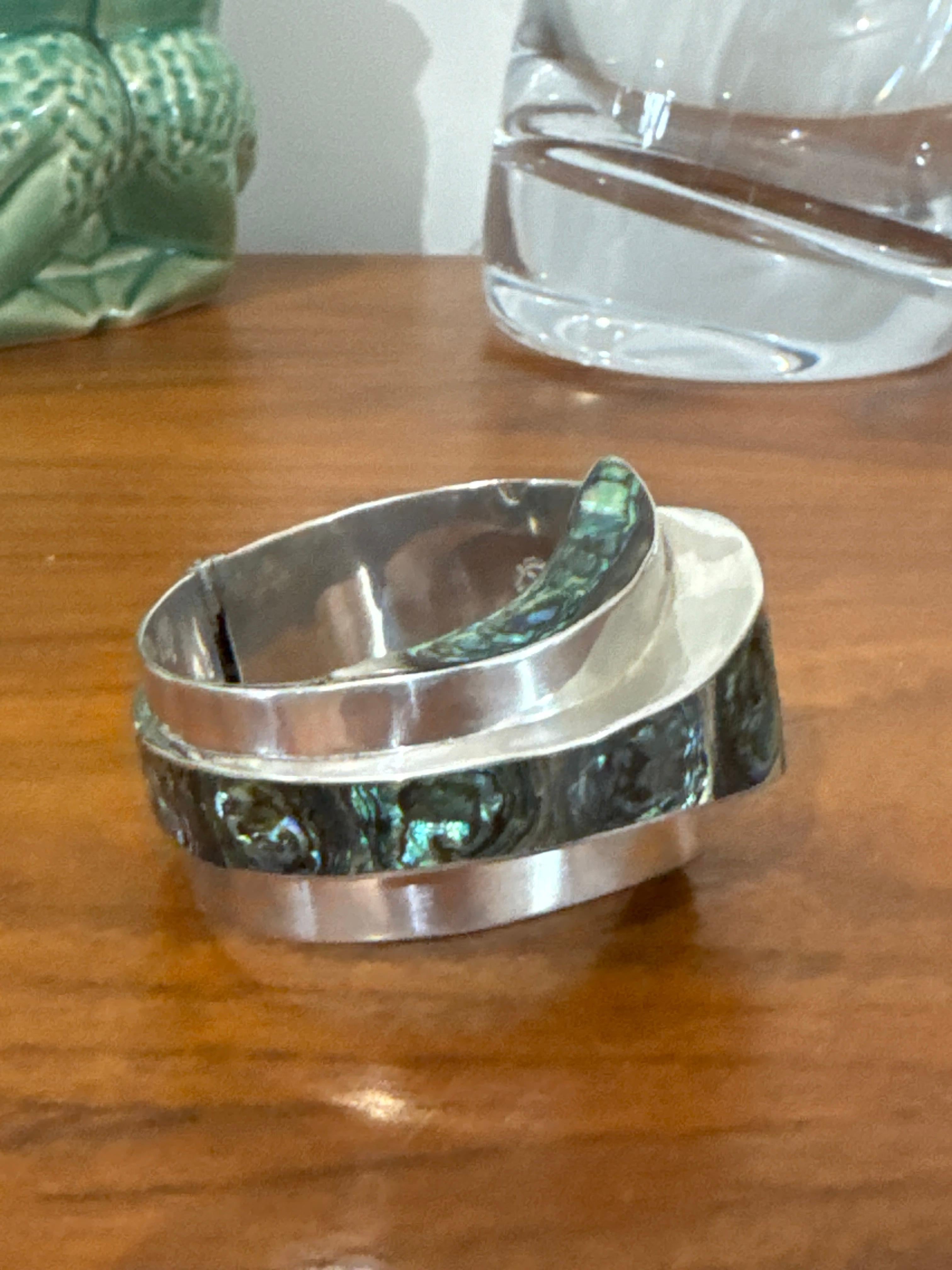 Taxco Bracciale in argento Sterling Abalone 1965 Clamper Alfredo Villasana in vendita 8
