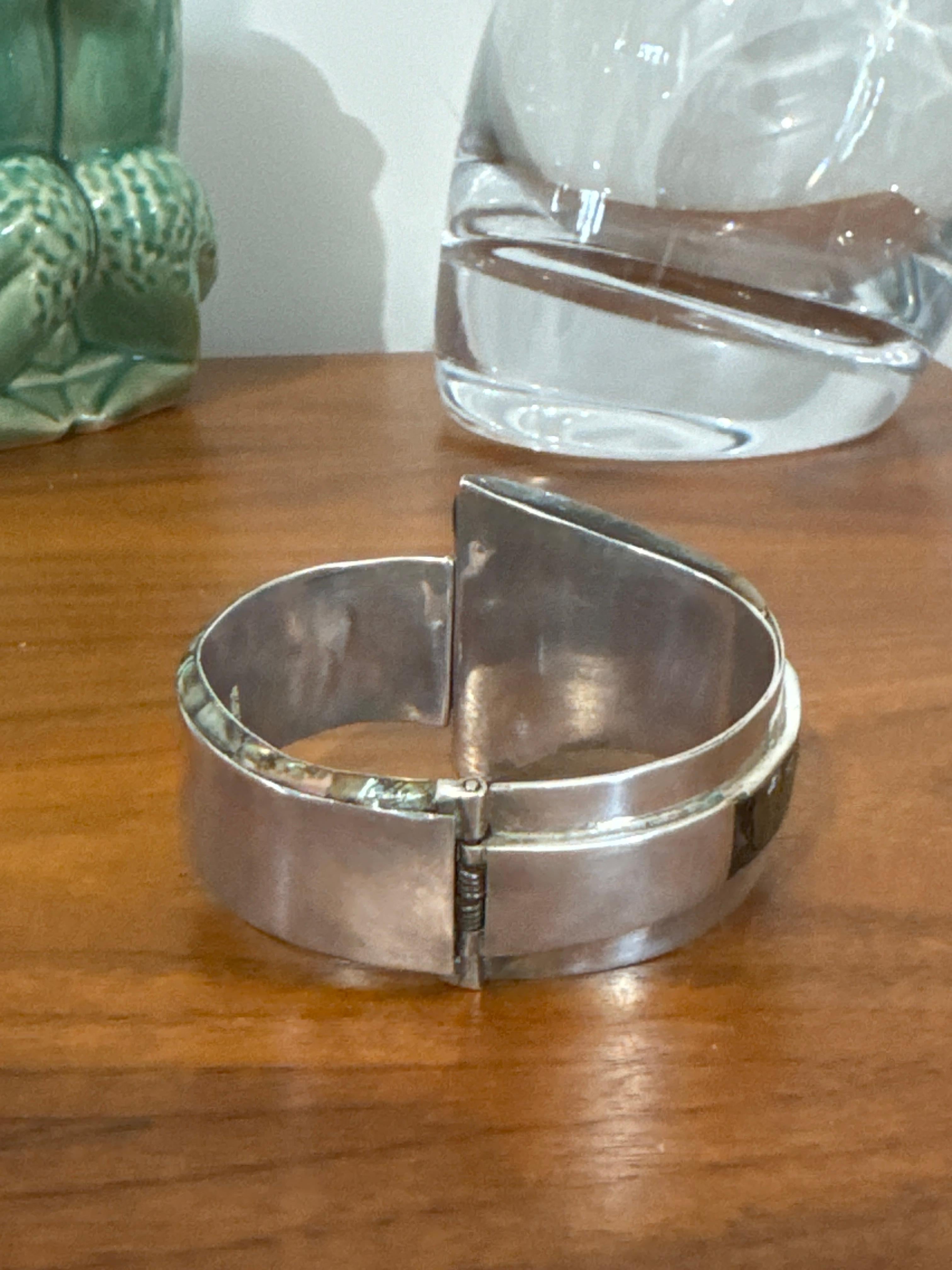 Taxco Bracciale in argento Sterling Abalone 1965 Clamper Alfredo Villasana in vendita 9