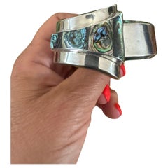 Taxco Sterling Silver Abalone Bracelet 1965 Clamper Alfredo Villasana