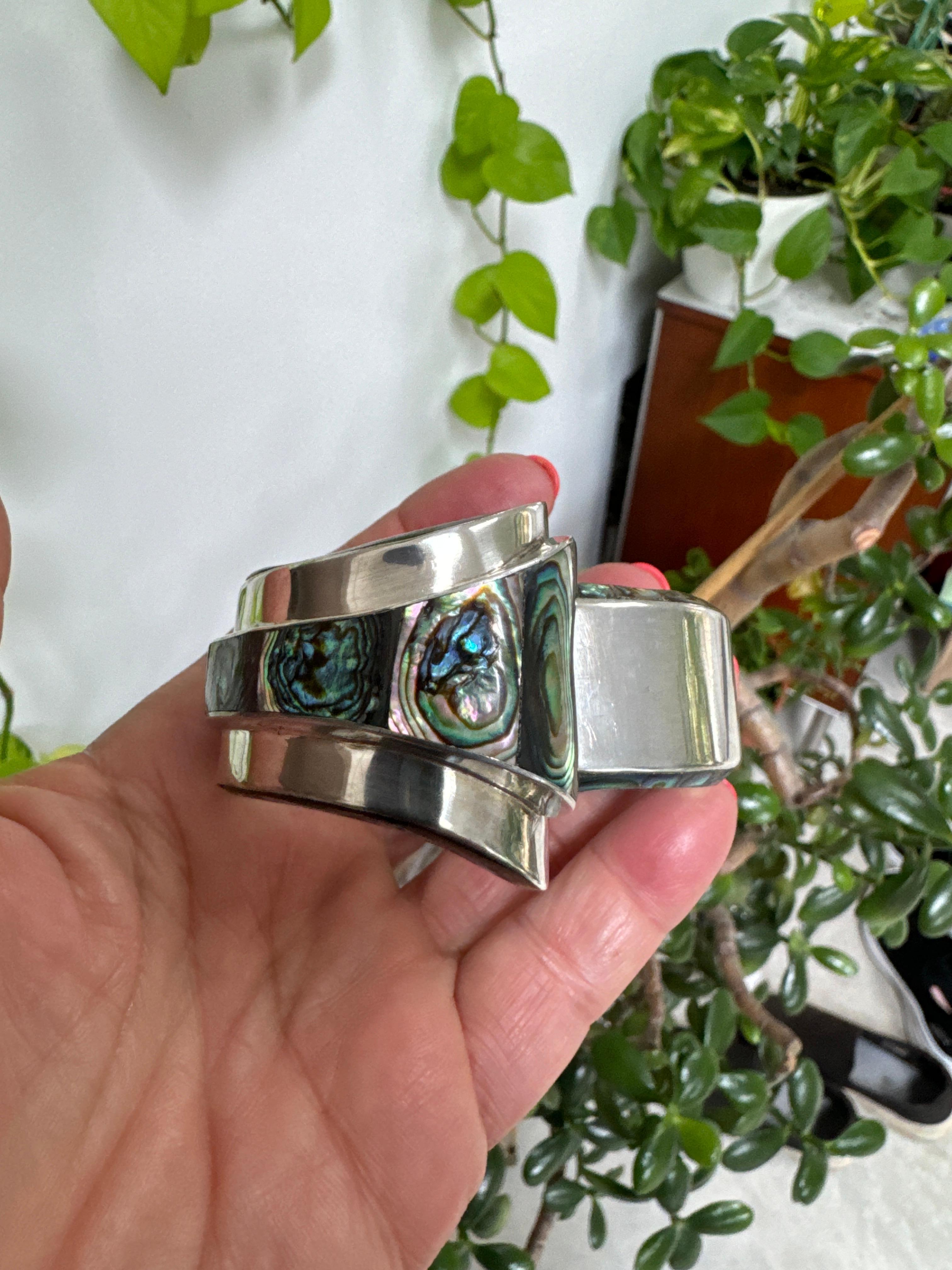 Taxco Bracciale in argento Sterling Abalone 1965 Clamper Alfredo Villasana In condizioni buone in vendita a Wallkill, NY