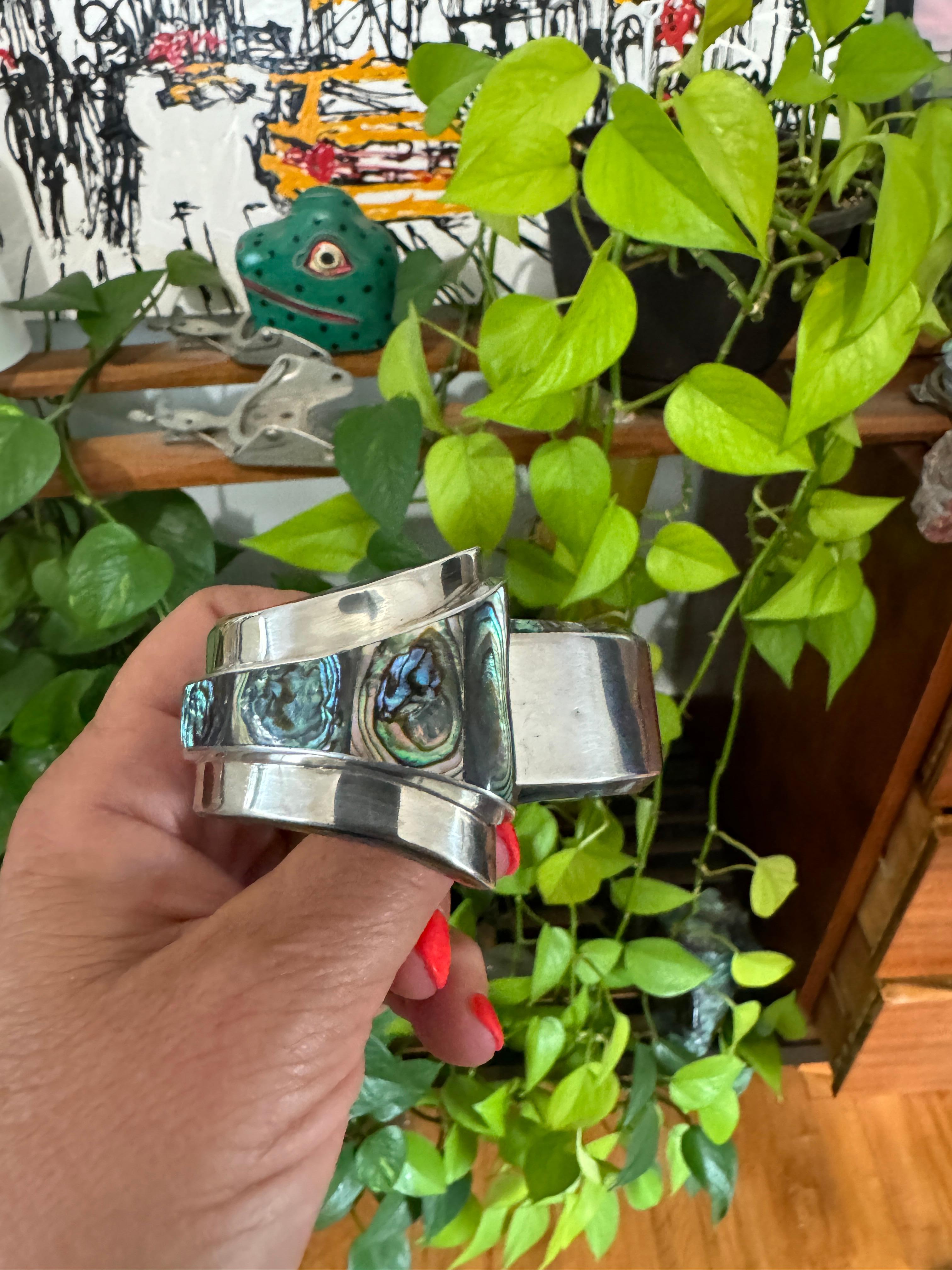 Taxco Bracciale in argento Sterling Abalone 1965 Clamper Alfredo Villasana in vendita 1