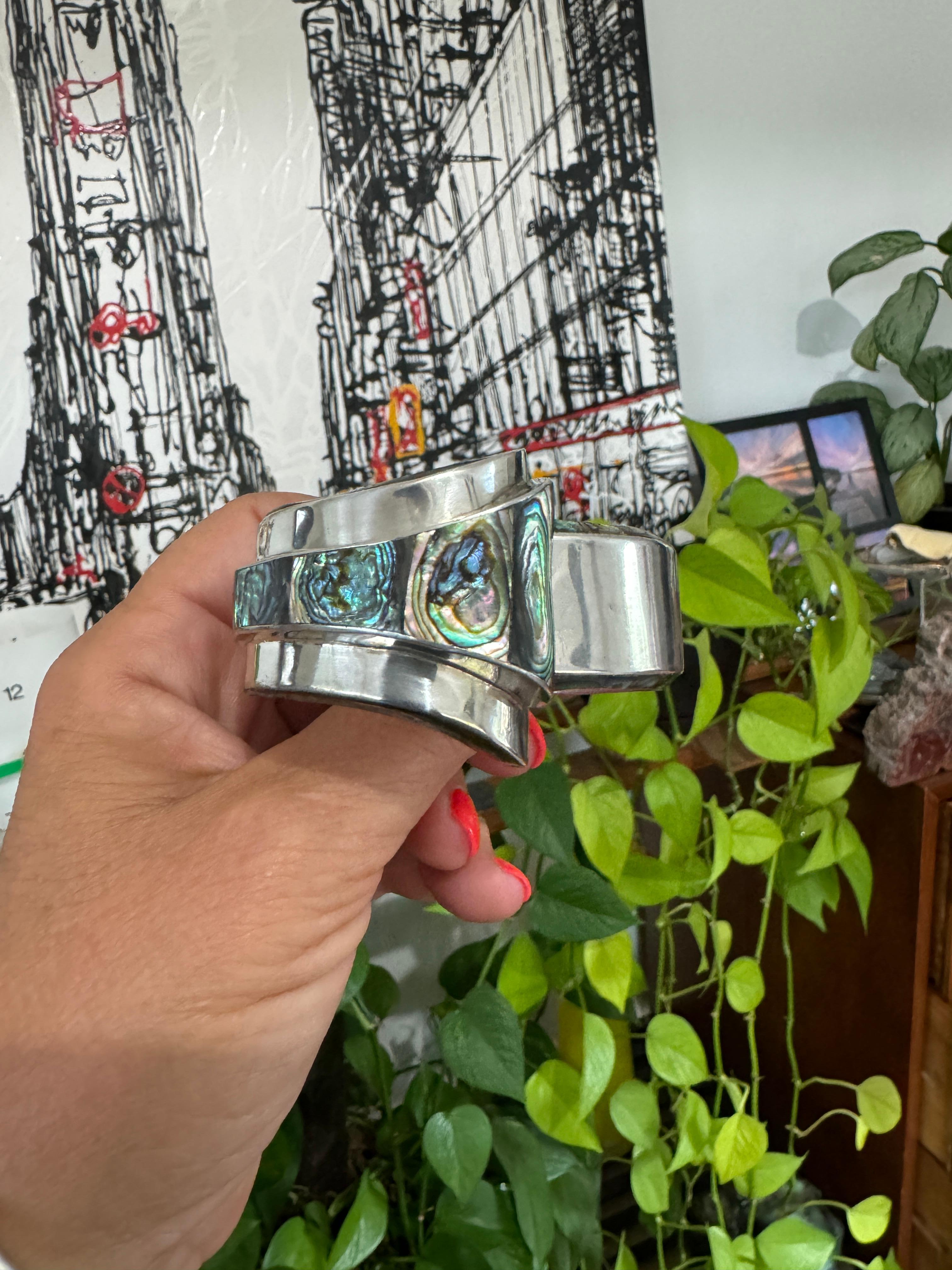 Taxco Bracciale in argento Sterling Abalone 1965 Clamper Alfredo Villasana in vendita 2