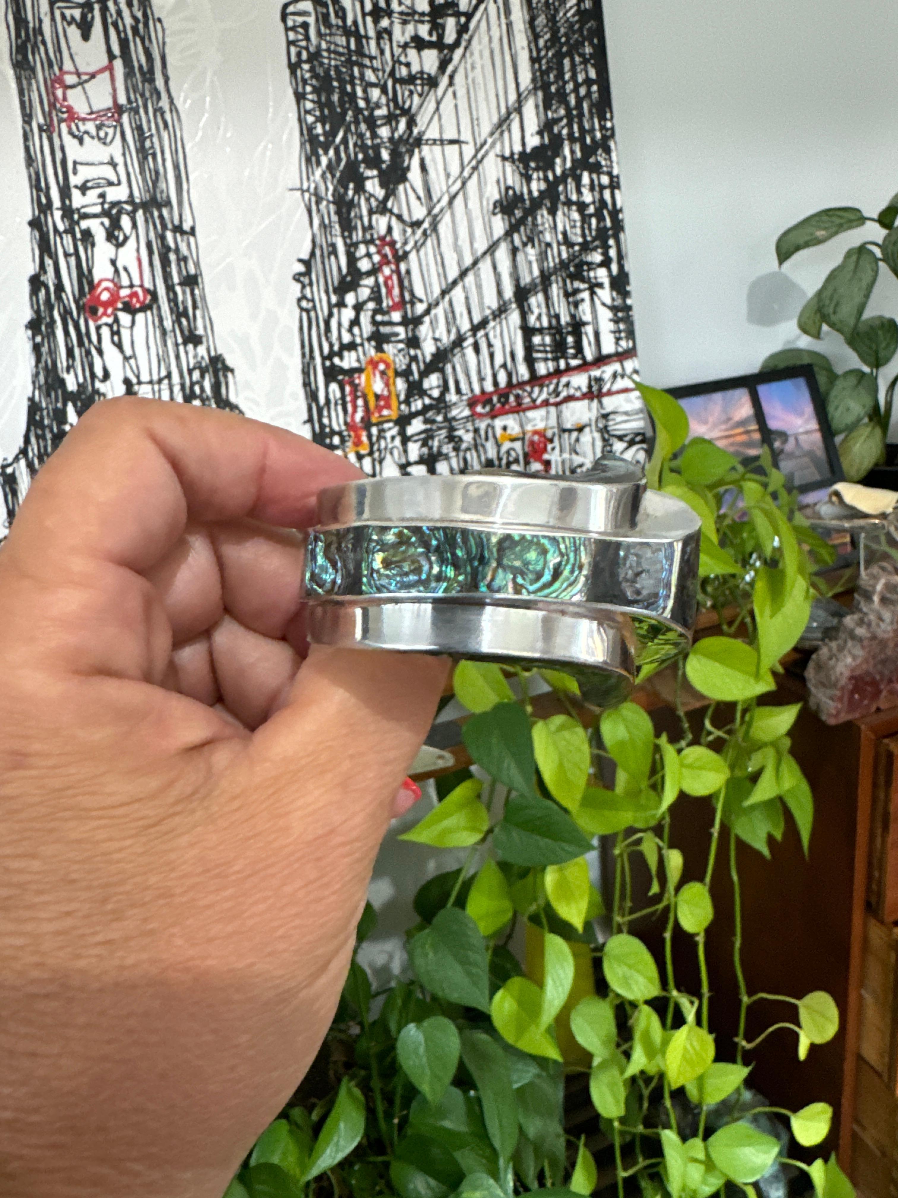 Taxco Bracciale in argento Sterling Abalone 1965 Clamper Alfredo Villasana in vendita 3