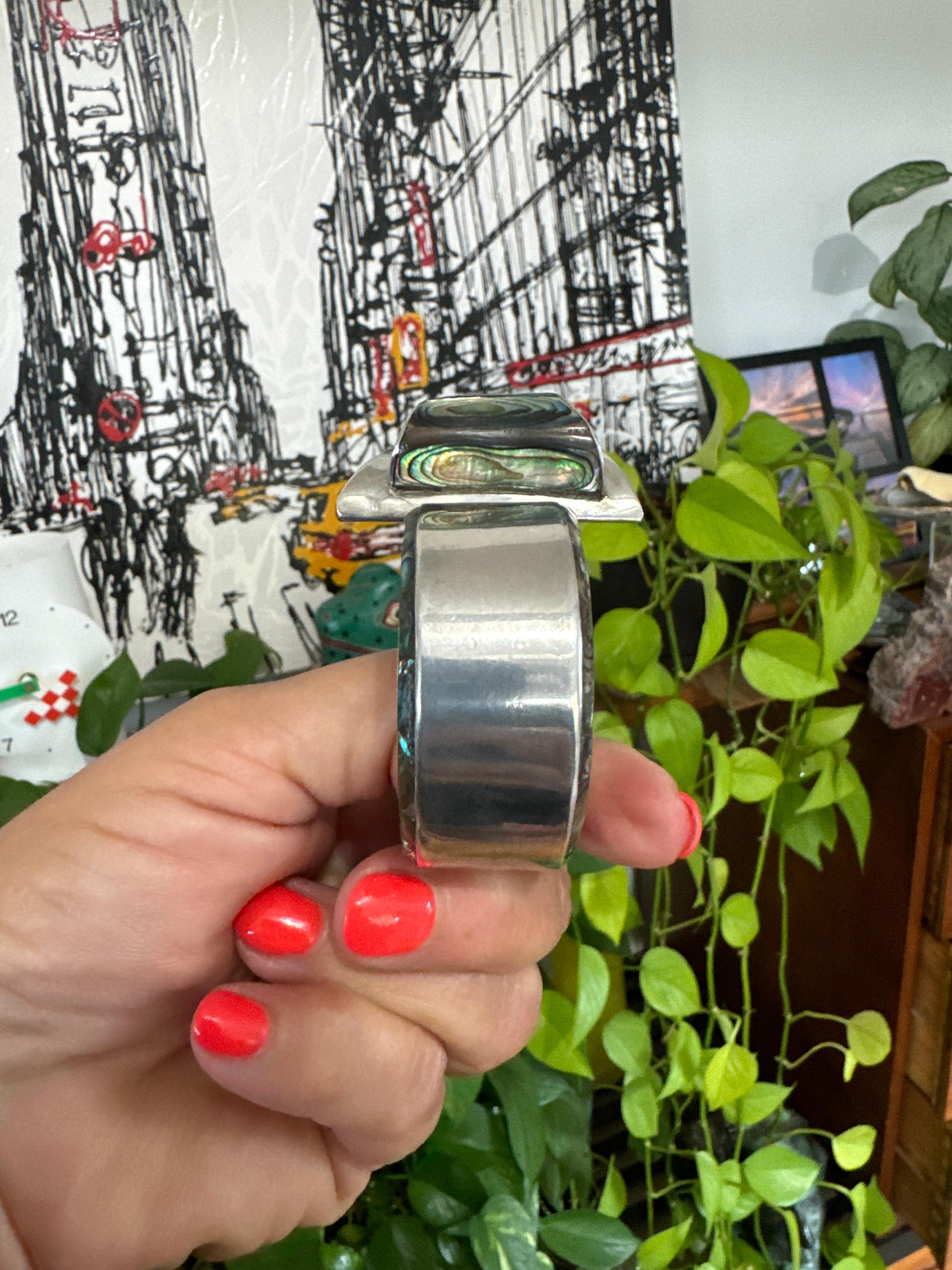 Taxco Bracciale in argento Sterling Abalone 1965 Clamper Alfredo Villasana in vendita 4