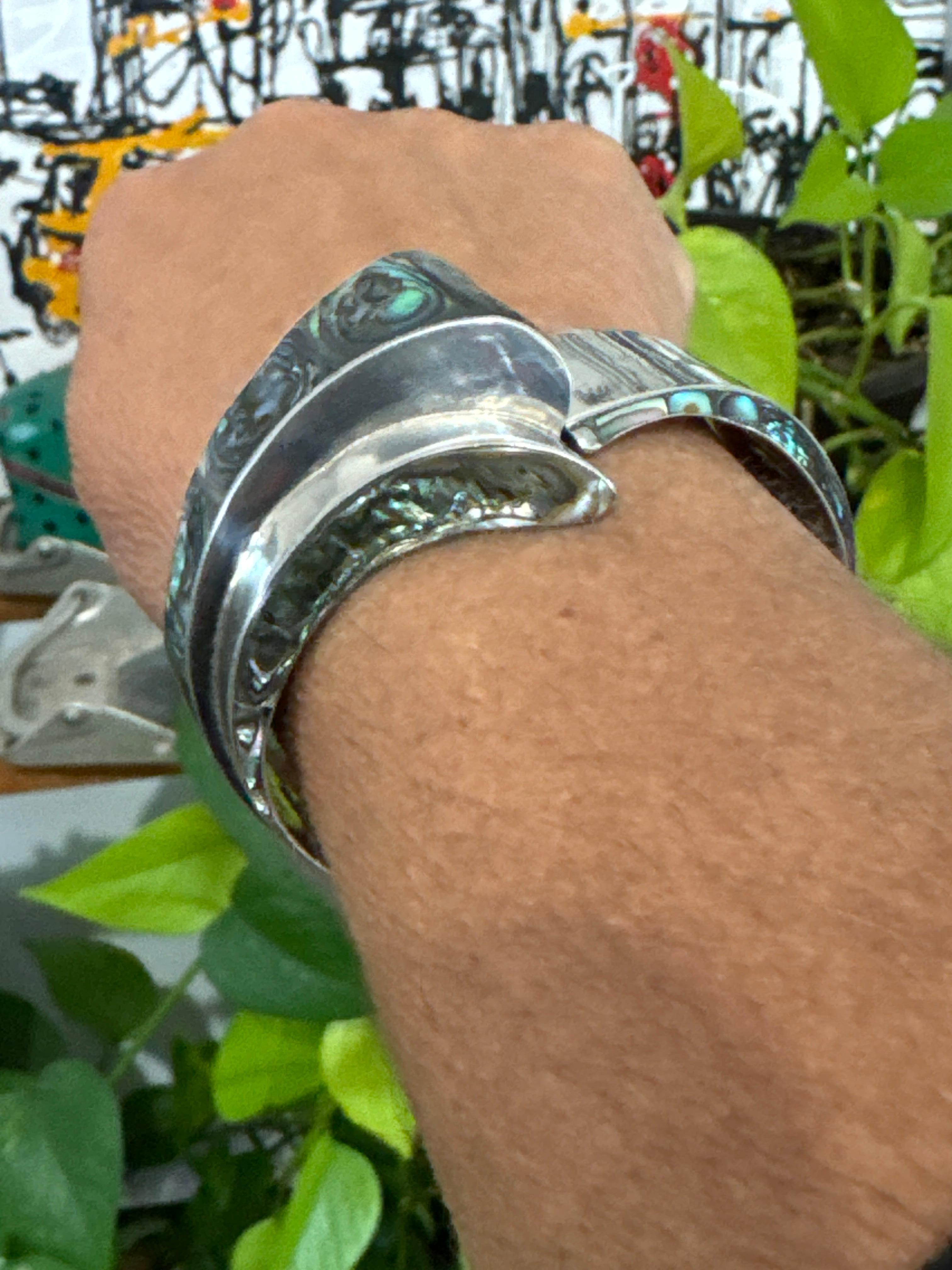 Taxco Bracciale in argento Sterling Abalone 1965 Clamper Alfredo Villasana in vendita 5