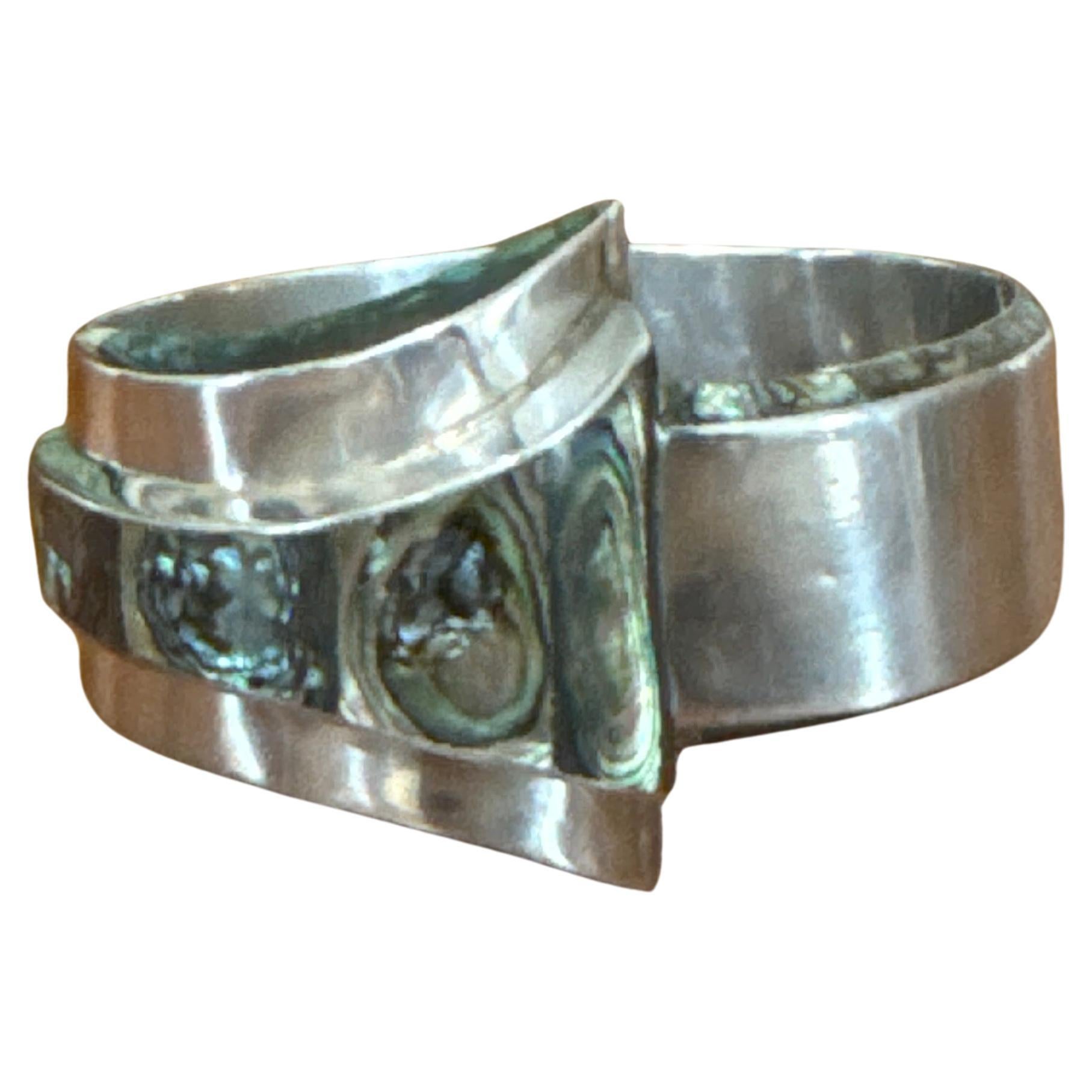 Taxco Bracciale in argento Sterling Abalone 1965 Clamper Alfredo Villasana in vendita