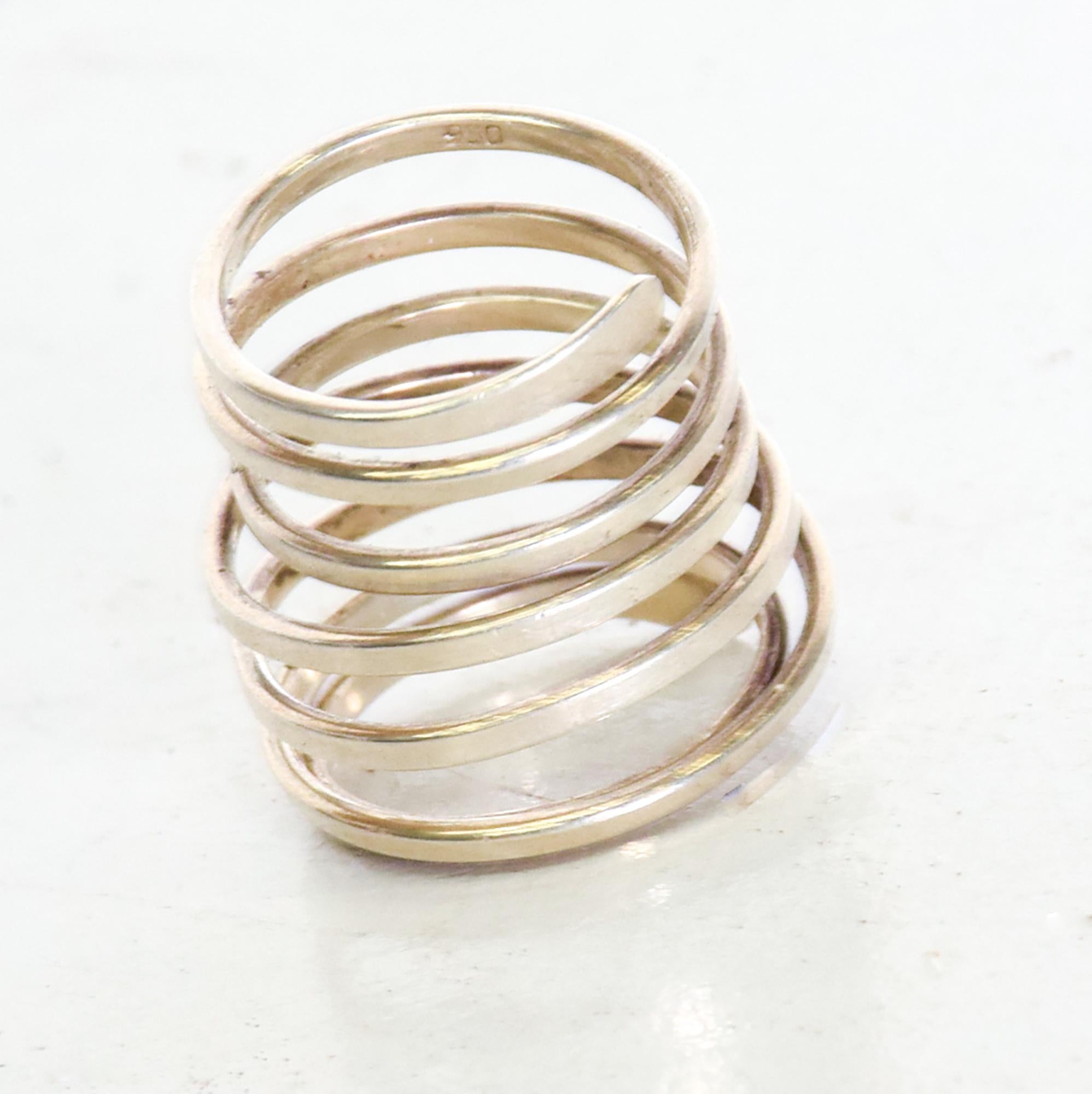 Mid-Century Modern Taxco Sterling Silver Coiled Spiral Wrap Ring 1970s Mexican Modernism