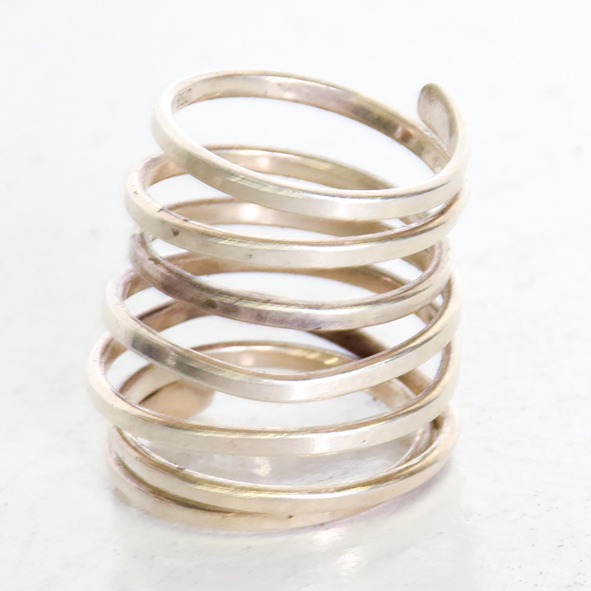 Taxco Sterling Silver Coiled Spiral Wrap Ring 1970s Mexican Modernism In Good Condition In Chula Vista, CA