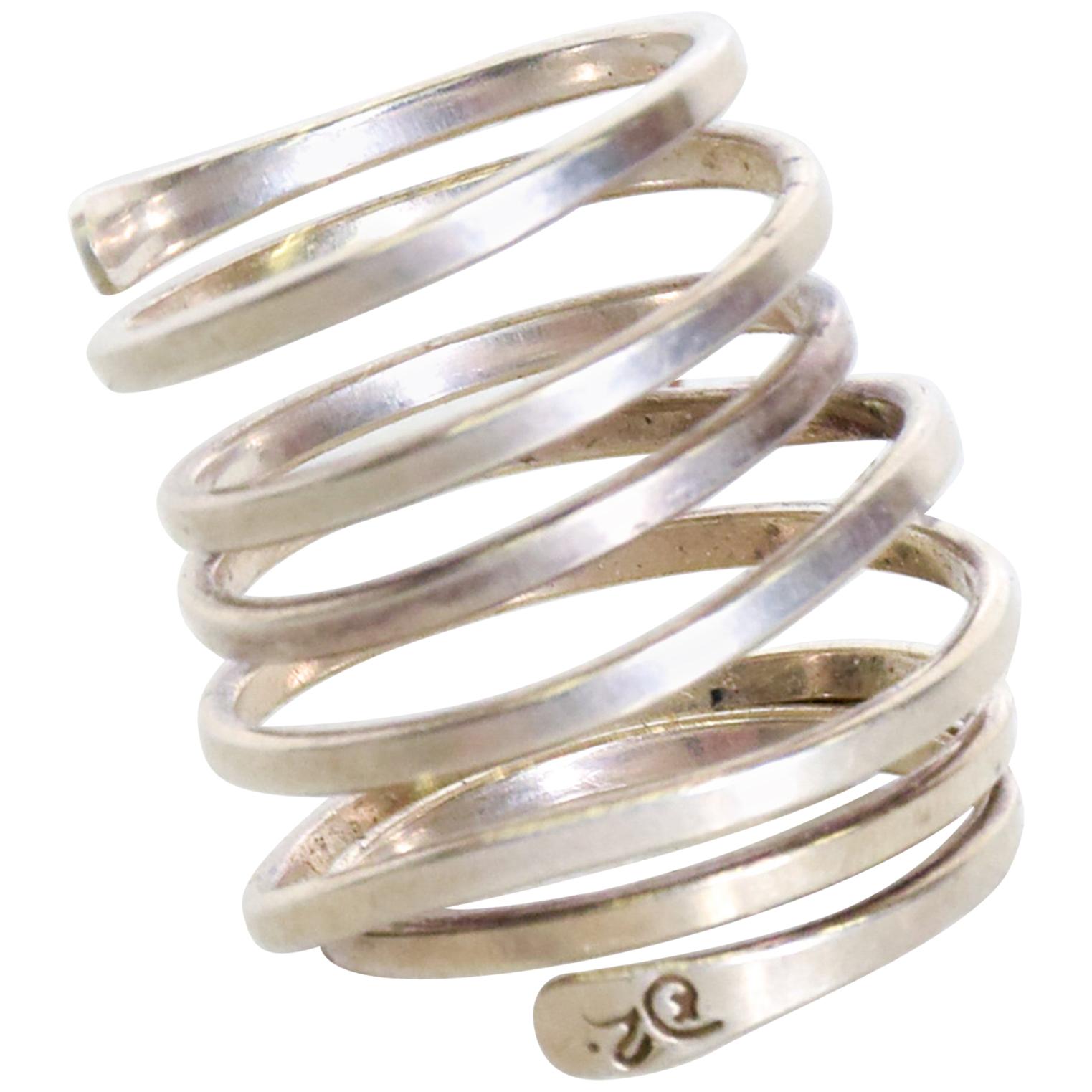 Taxco Sterling Silver Coiled Spiral Wrap Ring 1970s Mexican Modernism
