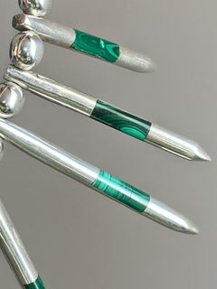 Taxco Sterling Silver + Malachite Modernist Necklace, Mexico 1970s