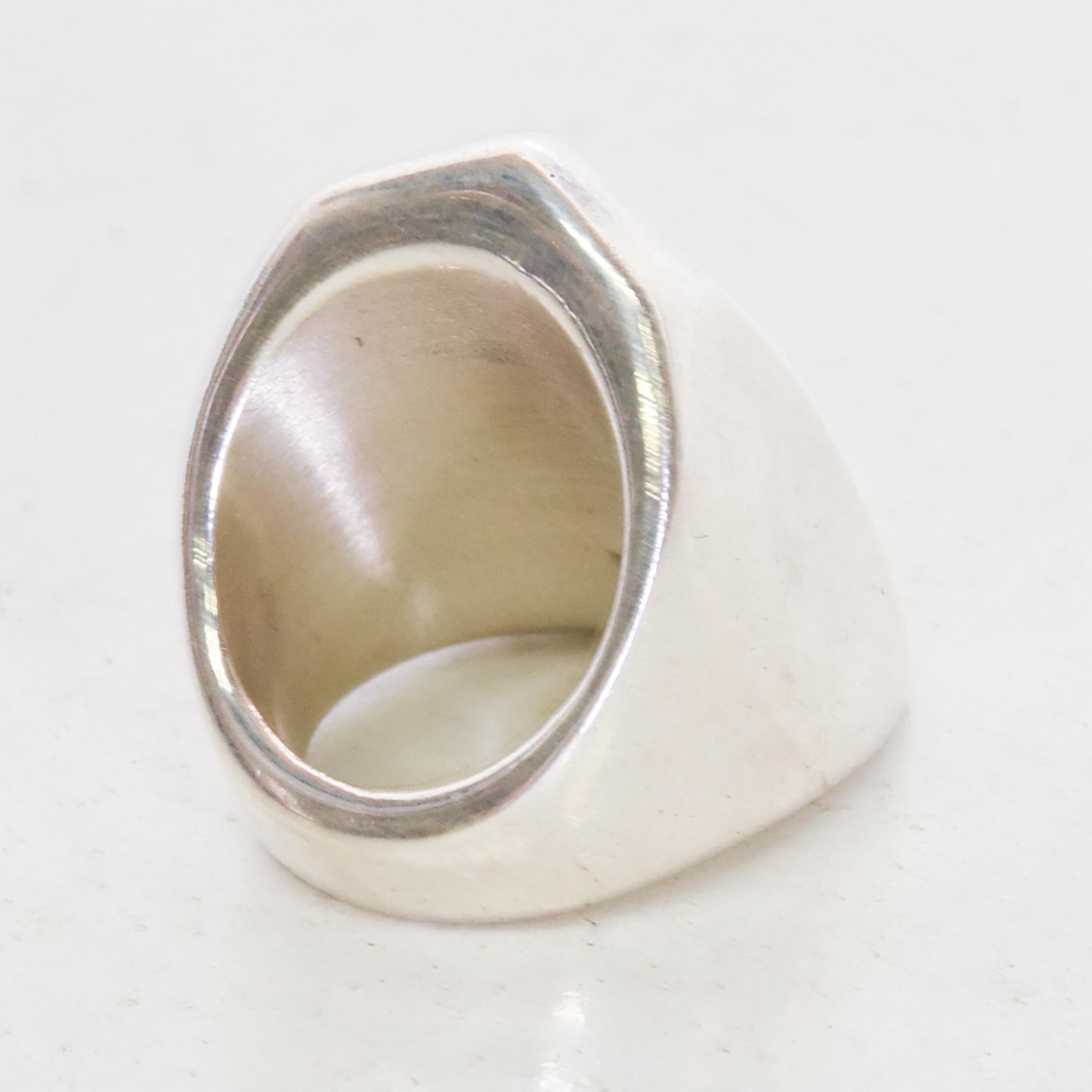 Mid-Century Modern Taxco Sterling Silver Wide Band Ring Stylish Signet Mexican Modernism, 1970s