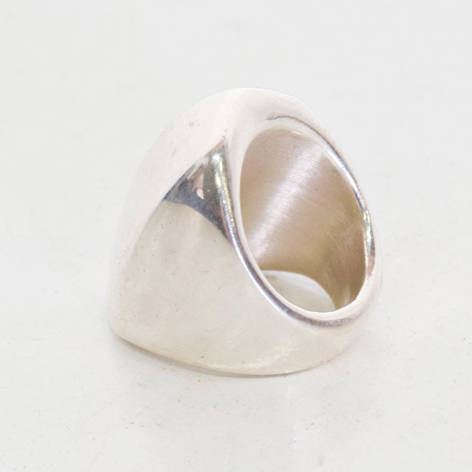 Late 20th Century Taxco Sterling Silver Wide Band Ring Stylish Signet Mexican Modernism, 1970s