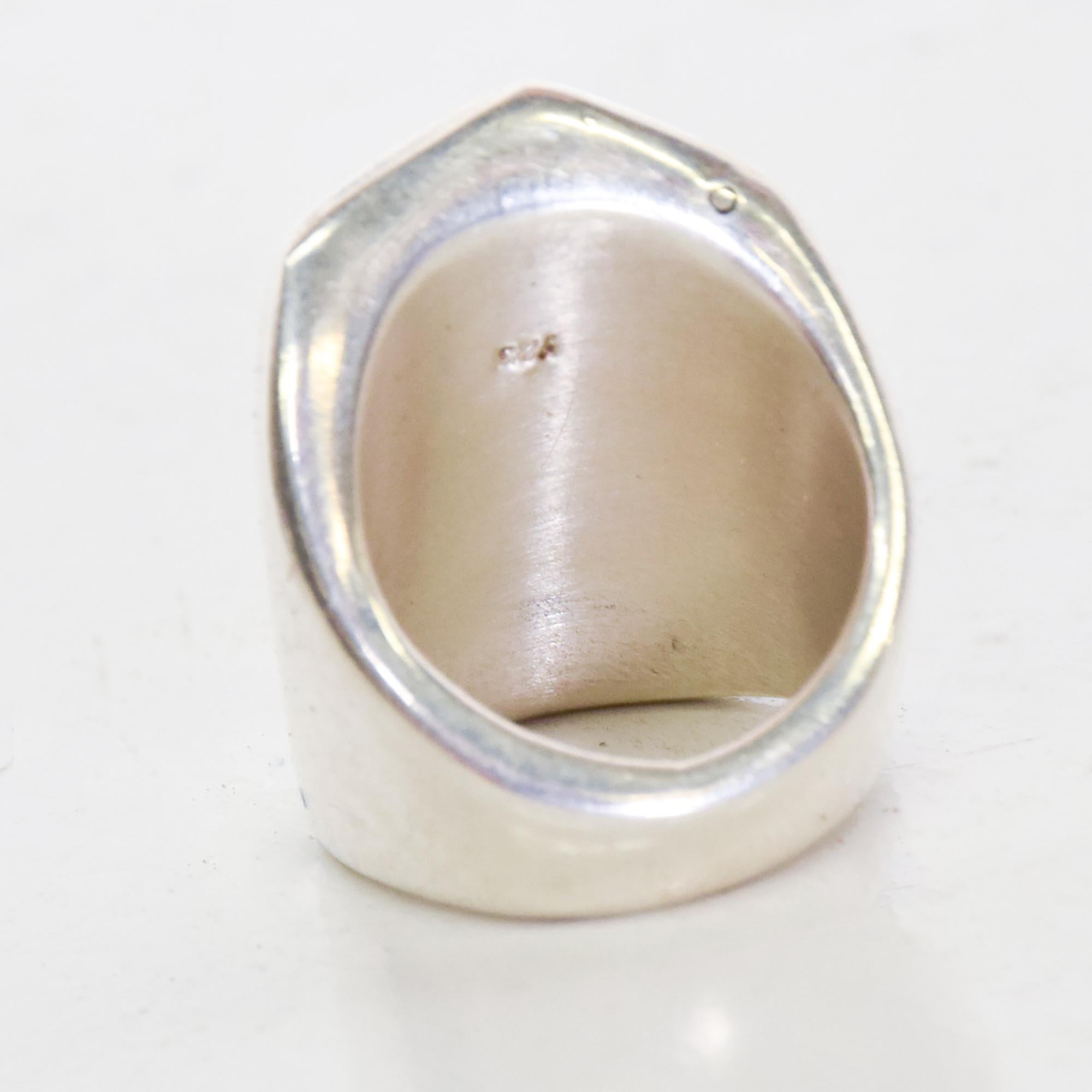 Taxco Sterling Silver Wide Band Ring Stylish Signet Mexican Modernism, 1970s 1