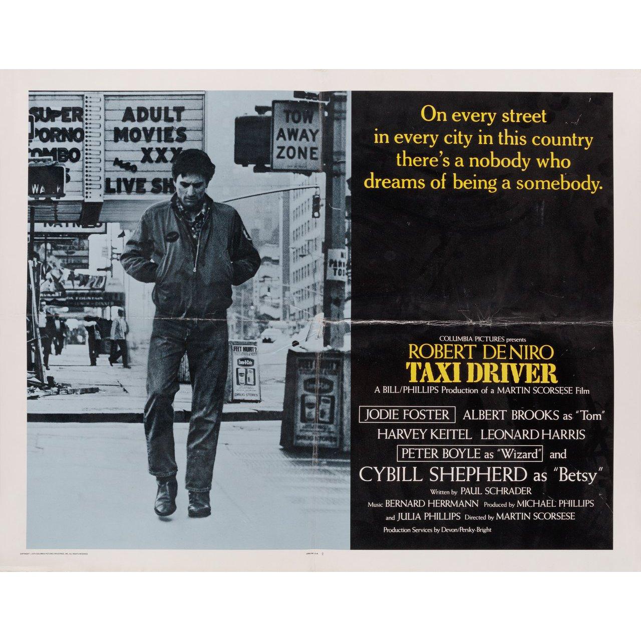 Original 1976 U.S. half sheet poster for the film Taxi Driver directed by Martin Scorsese with Robert De Niro / Jodie Foster / Cybill Shepherd / Harvey Keitel / Diahnne Abbott / Frank Adu / Victor Argo / Gino Ardito. Very Good-Fine condition,