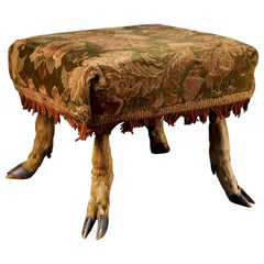 Taxidermy Deer Footstool Covered with Authentic Flower Design Fabric