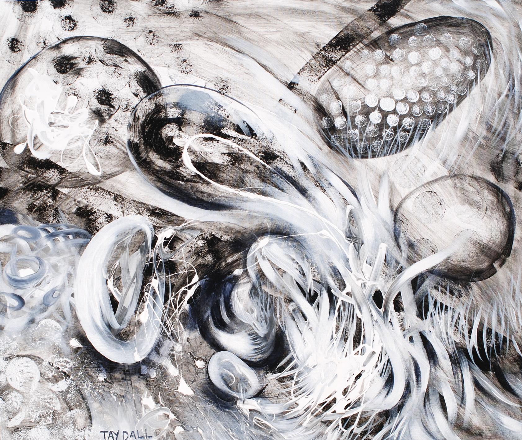 Peinture à l'huile abstraite en noir et blanc « Nest »