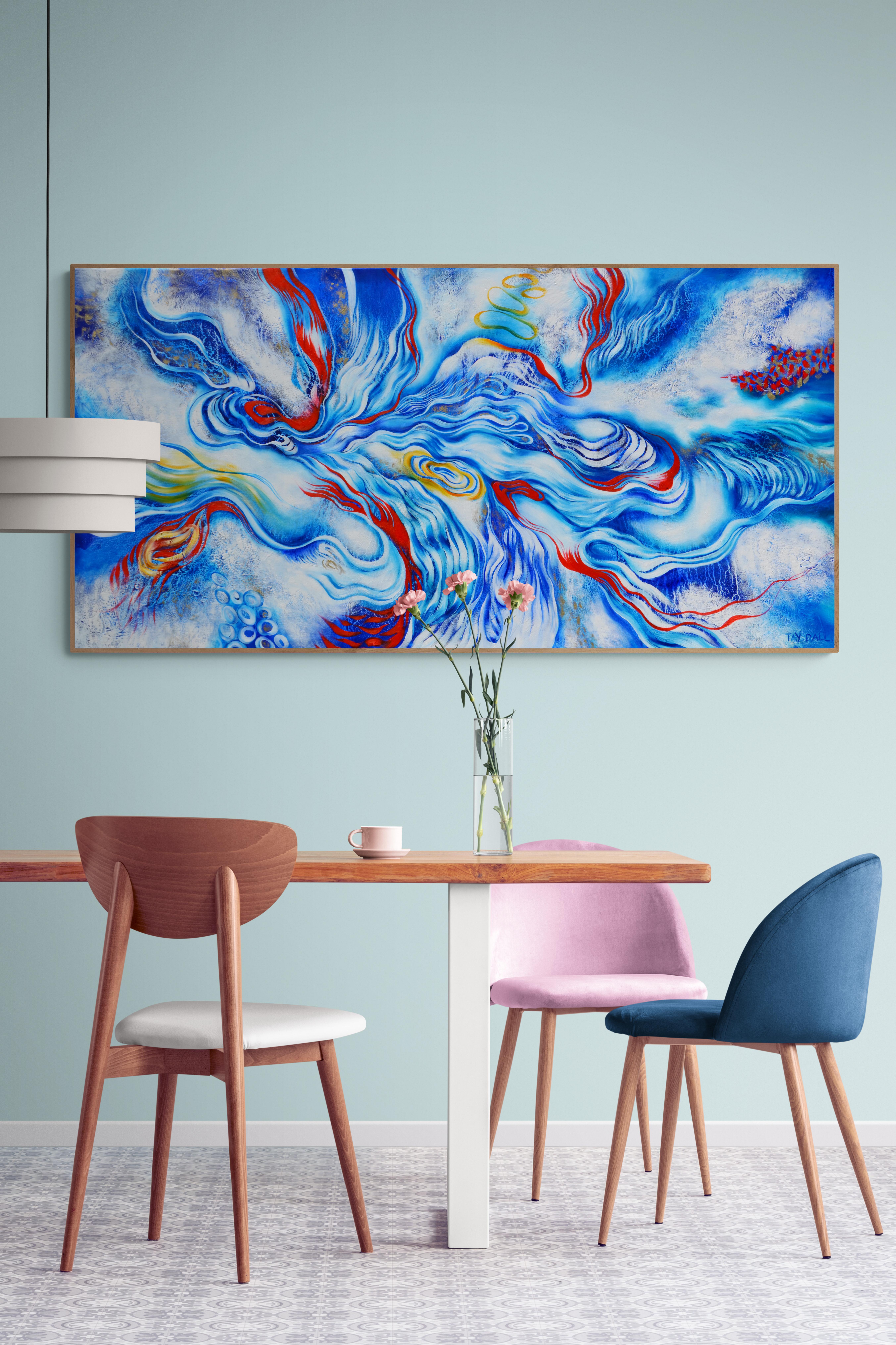 Peinture à l'huile abstraite bleue « River Flow Anew 2 » (Fleure d'un nouveau rivage) - Contemporain Painting par Tay Dall